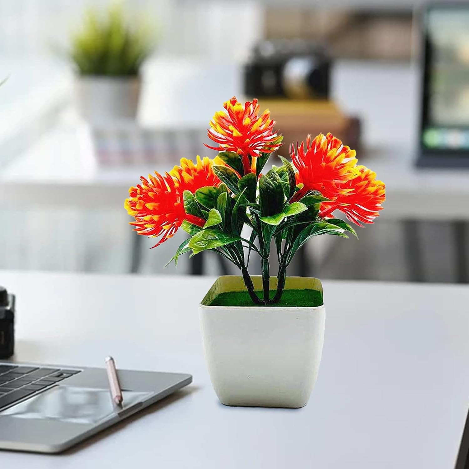 Decoración para plantas falsas, maceta, 1 juego de flores artificiales en maceta realista para bodas y recepción, plástico, diseño de bonsái para el