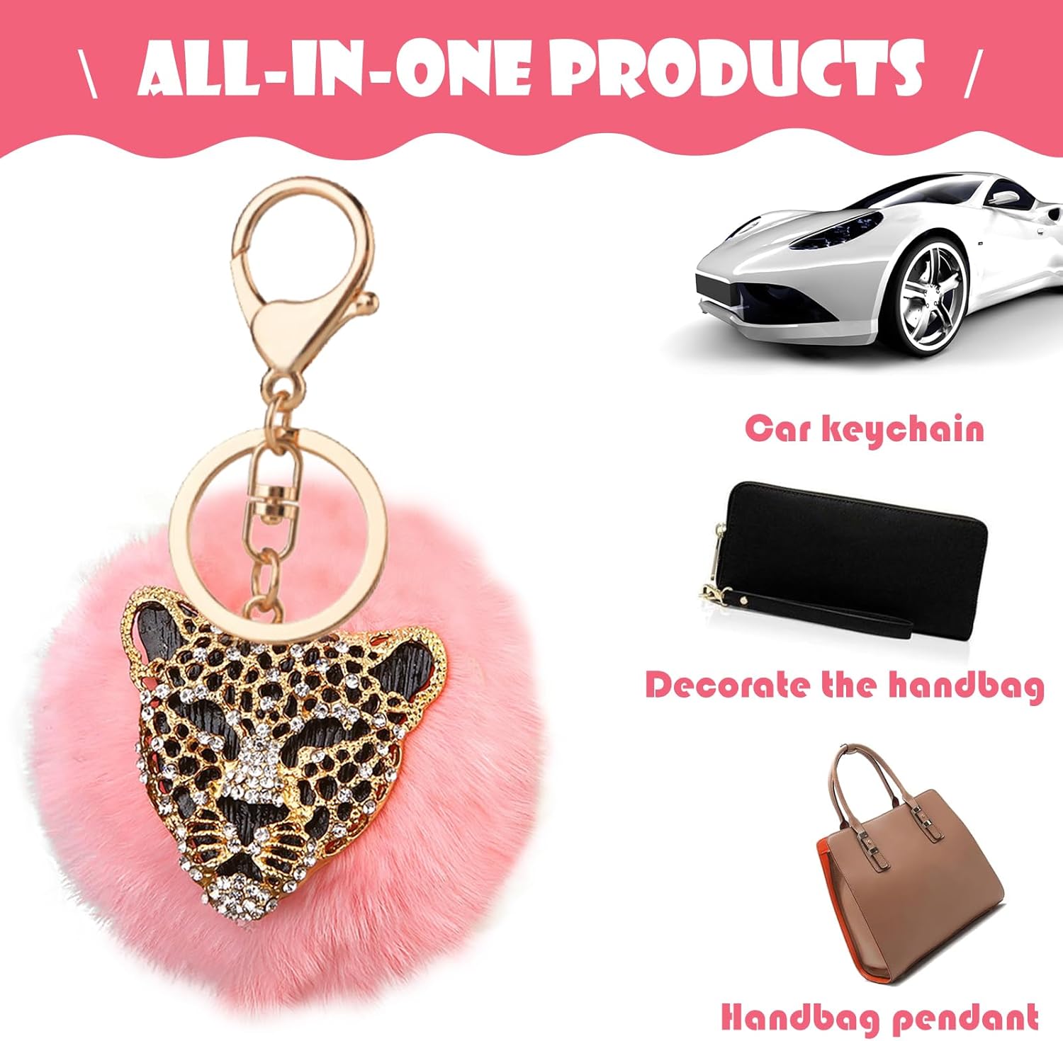 1 colgante decorativo para llave de automóvil, llave de control remoto con diamantes de imitación, cabeza de leopardo, para la mayoría de los