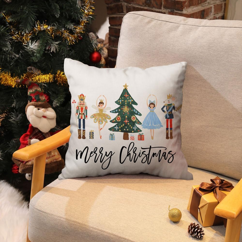 Juego de 2 fundas de almohada de 18 x 18 pulgadas, diseño de cascanueces de Navidad, decoración navideña de invierno, vacaciones, decoración para