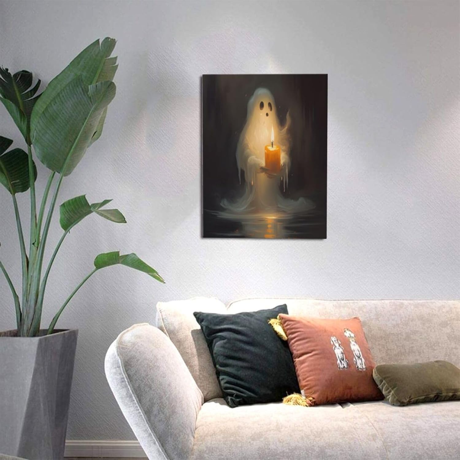WEASYYDS Arte de pared vintage de fantasma aterrador con vela, arte de pared de Halloween, imágenes espeluznantes, fantasma, bosque gótico, póster