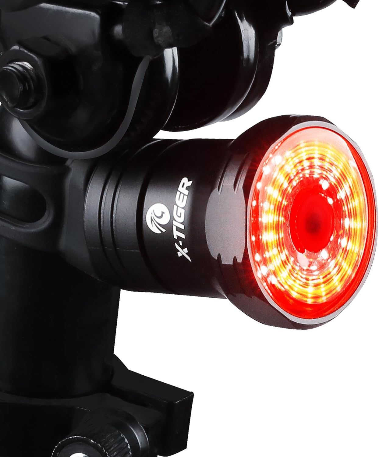 X-TIGER Luz trasera inteligente para bicicleta, luces traseras LED deportivas, luz trasera recargable por USB, luz trasera de bicicleta con