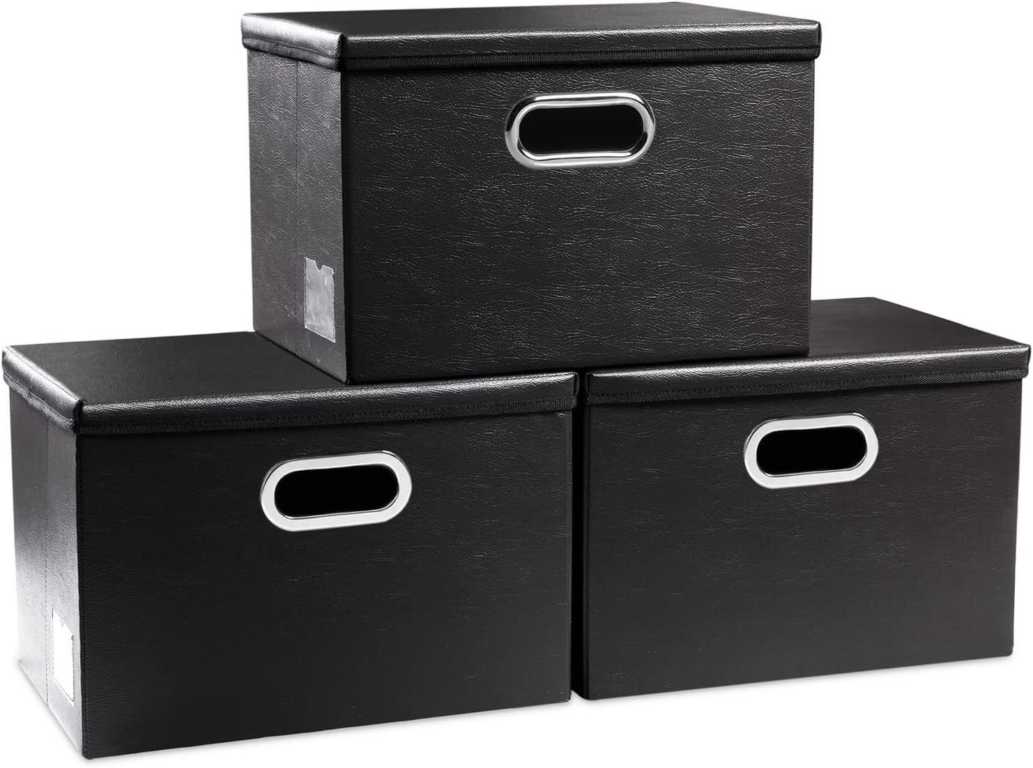PRANDOM Contenedores de almacenamiento plegables con tapas, paquete de 3 cajas de almacenamiento plegables de tela de cuero, canastas organizadoras