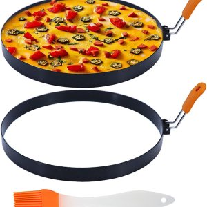 Molde para panqueques de 8 pulgadas, paquete de 2 anillos para tortitas de tortilla, antiadherentes, de acero inoxidable, redondos, con mango Molde para panqueques de 8 pulgadas, paquete de 2 anillos para tortitas de tortilla, antiadherentes, de acero inoxidable, redondos, con mango
