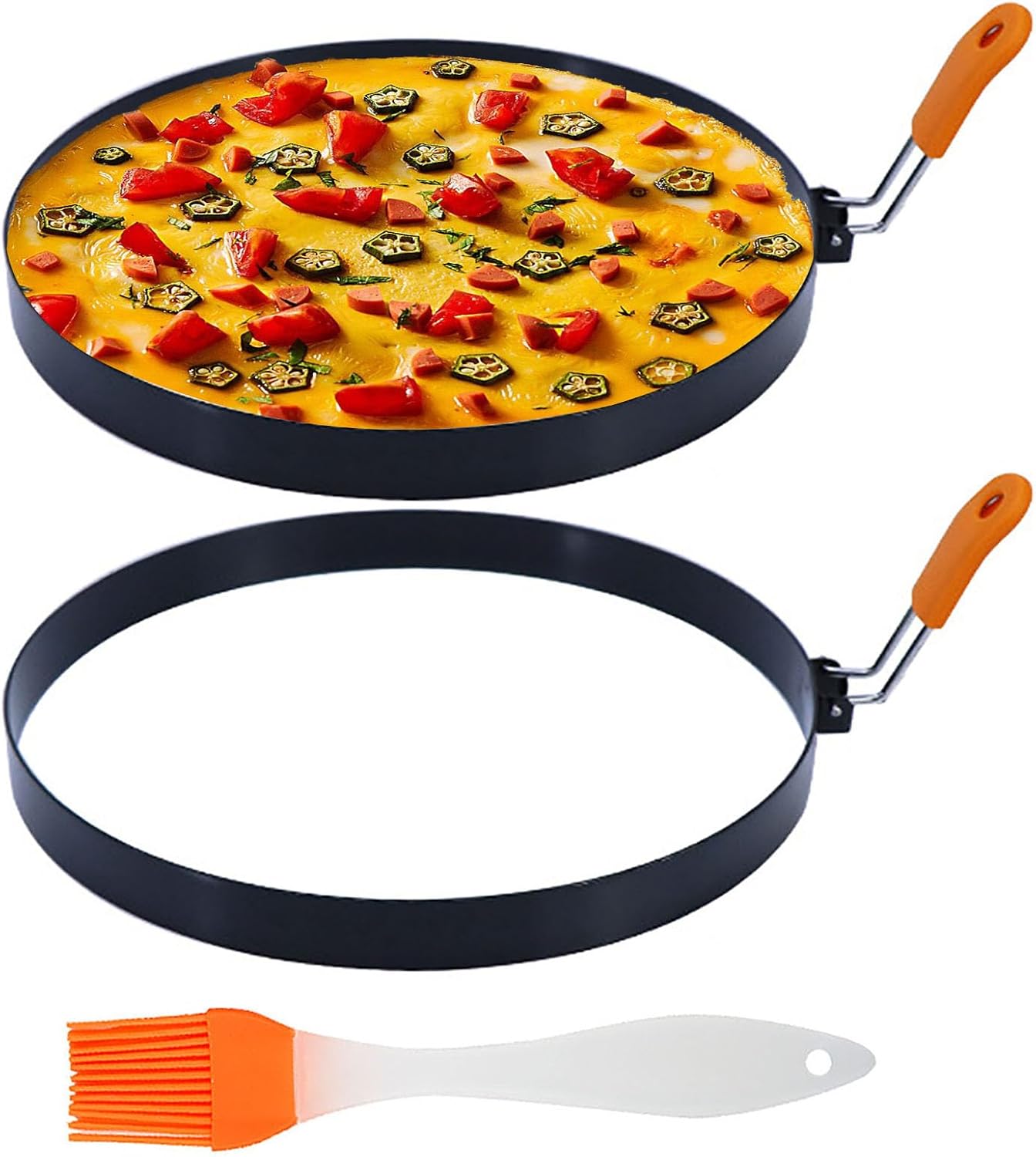 Molde para panqueques de 8 pulgadas, paquete de 2 anillos para tortitas de tortilla, antiadherentes, de acero inoxidable, redondos, con mango