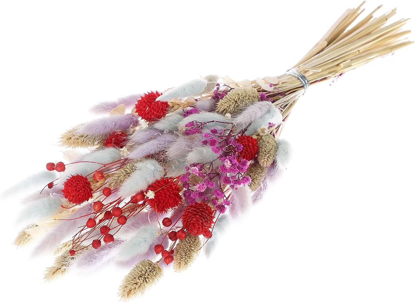 Botius Ramo de flores secas mixtas naturales de 17 pulgadas, hierba de cola de conejo, aliento de bebé, crisantemo, Phalarit Canariensis, avena para