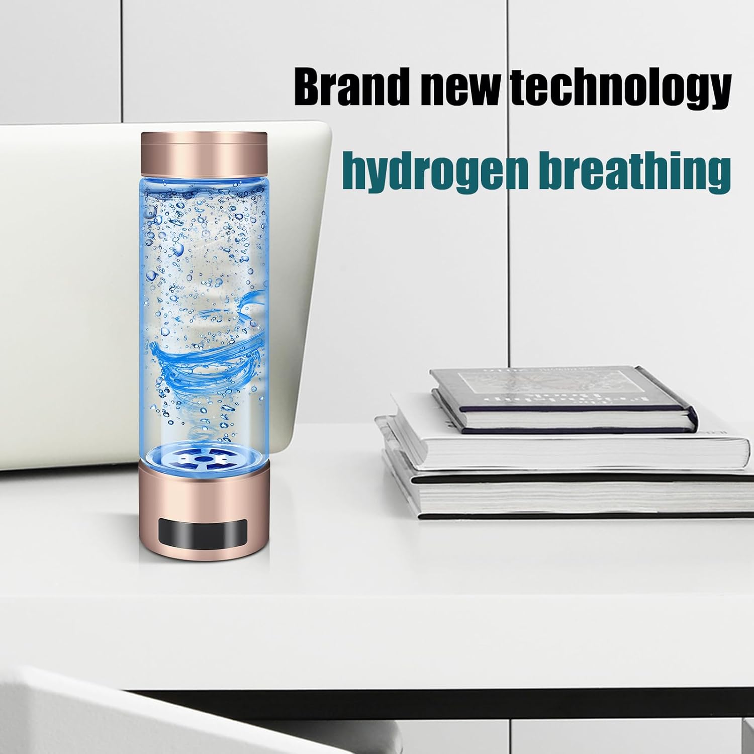 Abaokai Botella de agua de hidrógeno, máquina ionizadora de agua de hidrógeno portátil recargable, tecnología PEM SPE, pantalla LED, genera