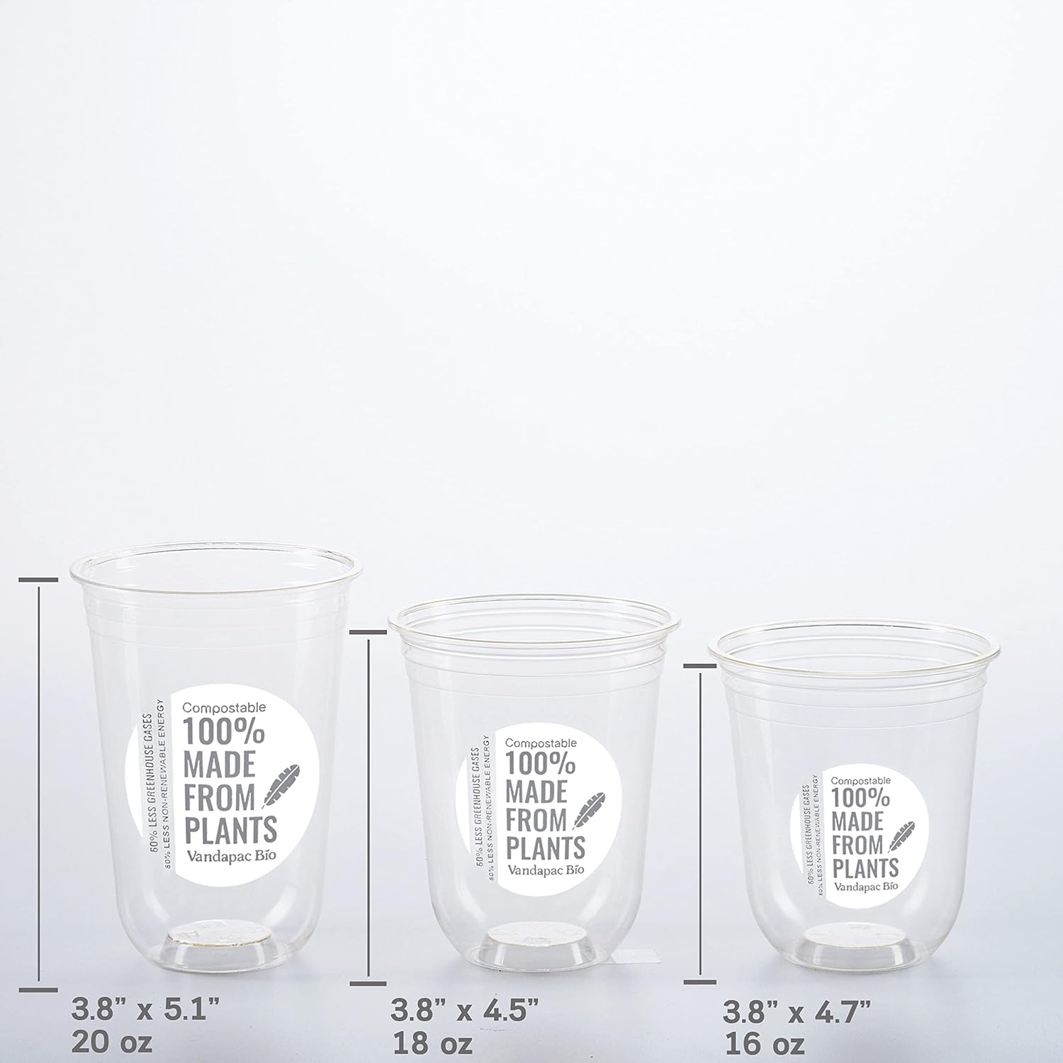 VANDAPAC Vasos compostables Vasos de plástico de 20 oz (16 tazas). Vasos biodegradables que son tazas frías ecológicas. Vasos de plástico