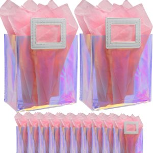 Caleihd 12 bolsas de regalo holográficas transparentes con papel de seda, bolsas de regalo de 7.9 x 7.1 x 3.9 pulgadas con asas, bolsas de regalo, Caleihd 12 bolsas de regalo holográficas transparentes con papel de seda, bolsas de regalo de 7.9 x 7.1 x 3.9 pulgadas con asas, bolsas de regalo,