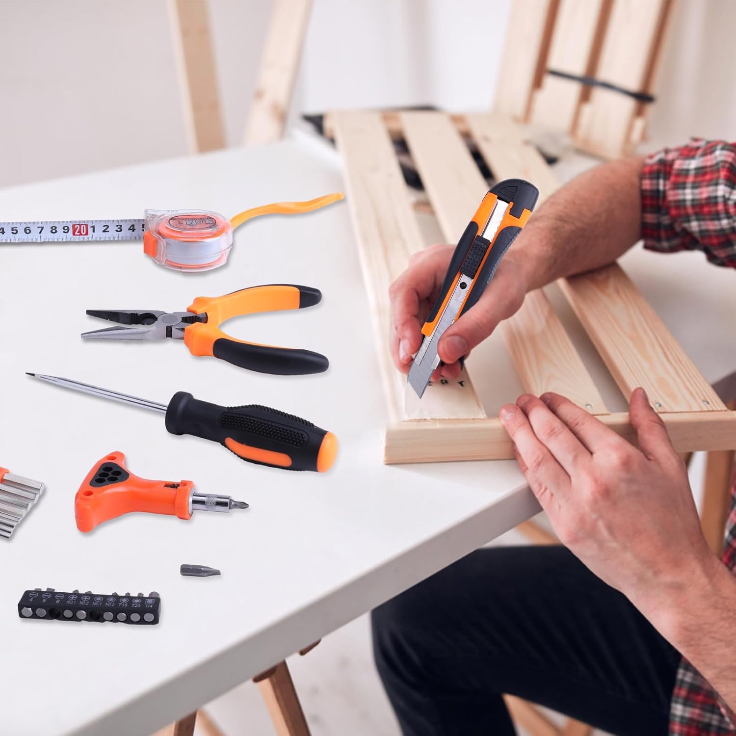 Juego de herramientas para el hogar, 109 piezas, kit de herramientas manuales básicas de bricolaje con caja de herramientas de almacenamiento, para