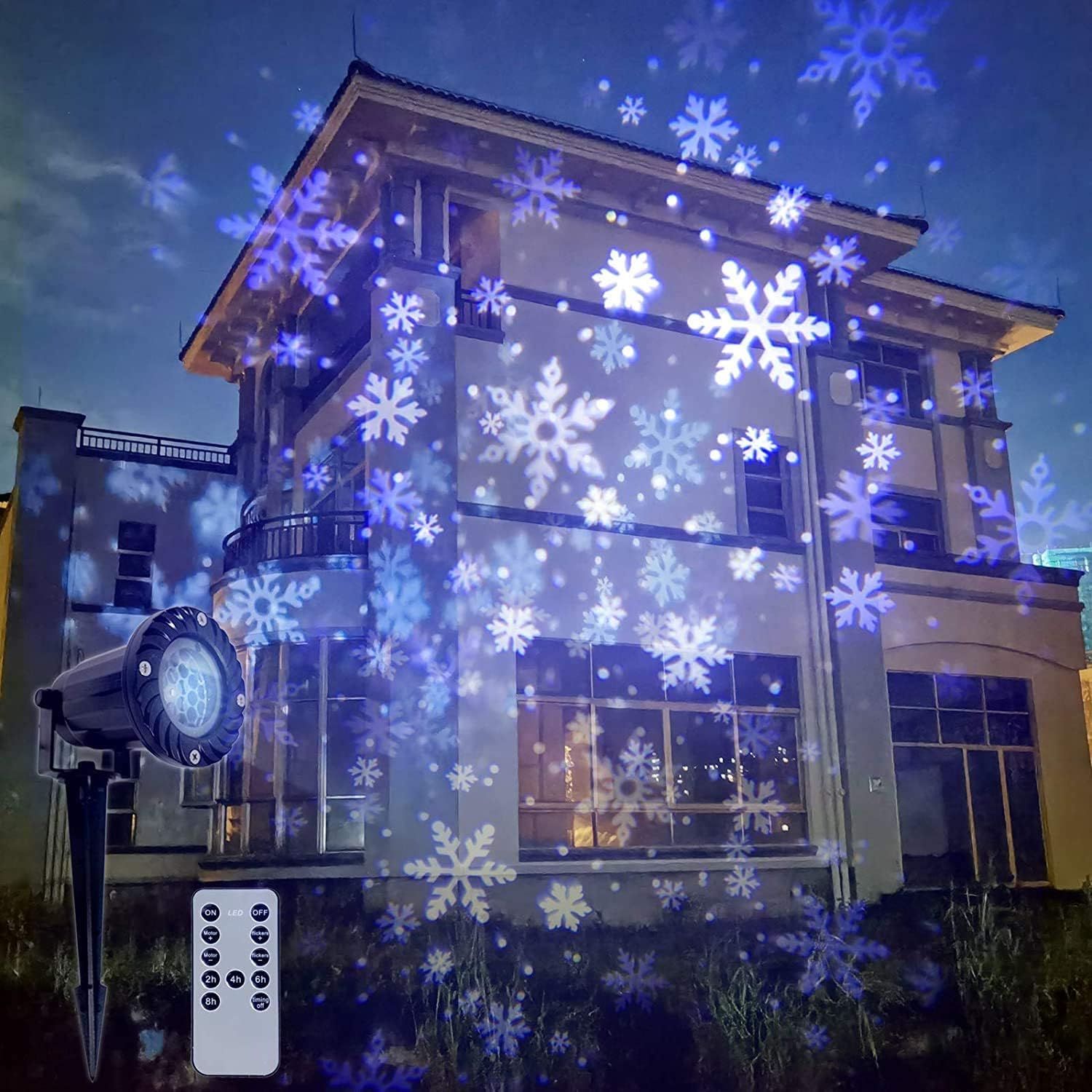 Proyector de tormenta de nieve de Navidad, luces de estaca de jardín al aire libre, luces LED de copo de nieve, impermeables, paisaje, remoto, copos