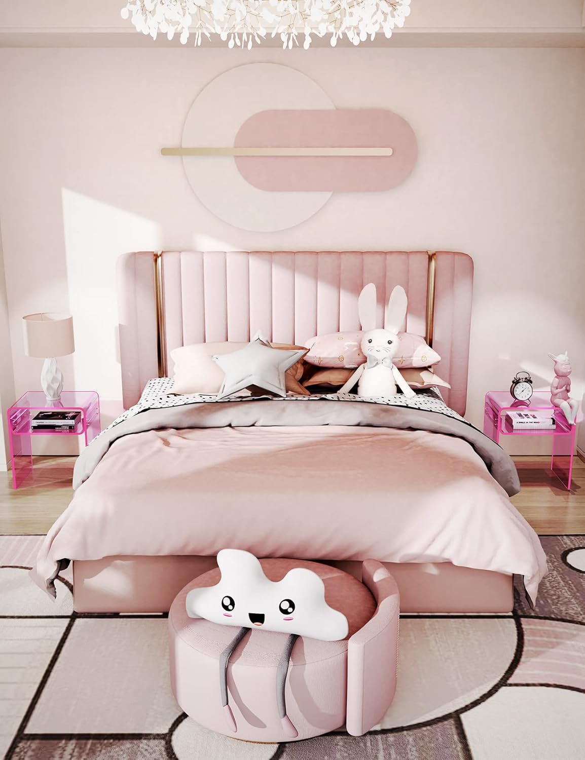 Mesa auxiliar de acrílico transparente de 2 niveles para sala de estar, dormitorio, decoración del hogar (rosa)