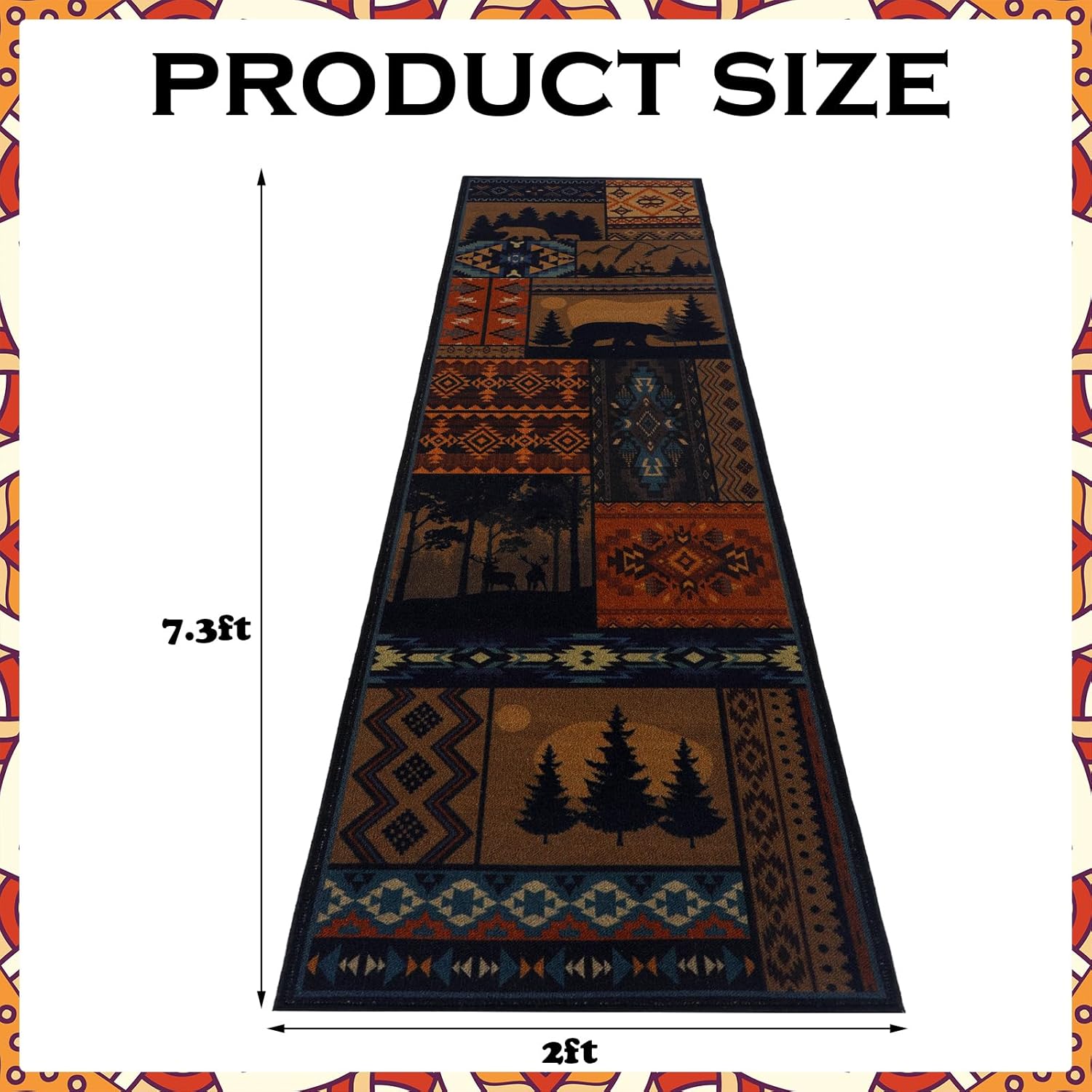 Alfombra de pasillo de cabaña de 2 x 7.3 pies, alfombra para chimenea, alfombra de área de vida silvestre, alfombra resistente al fuego, alfombra de