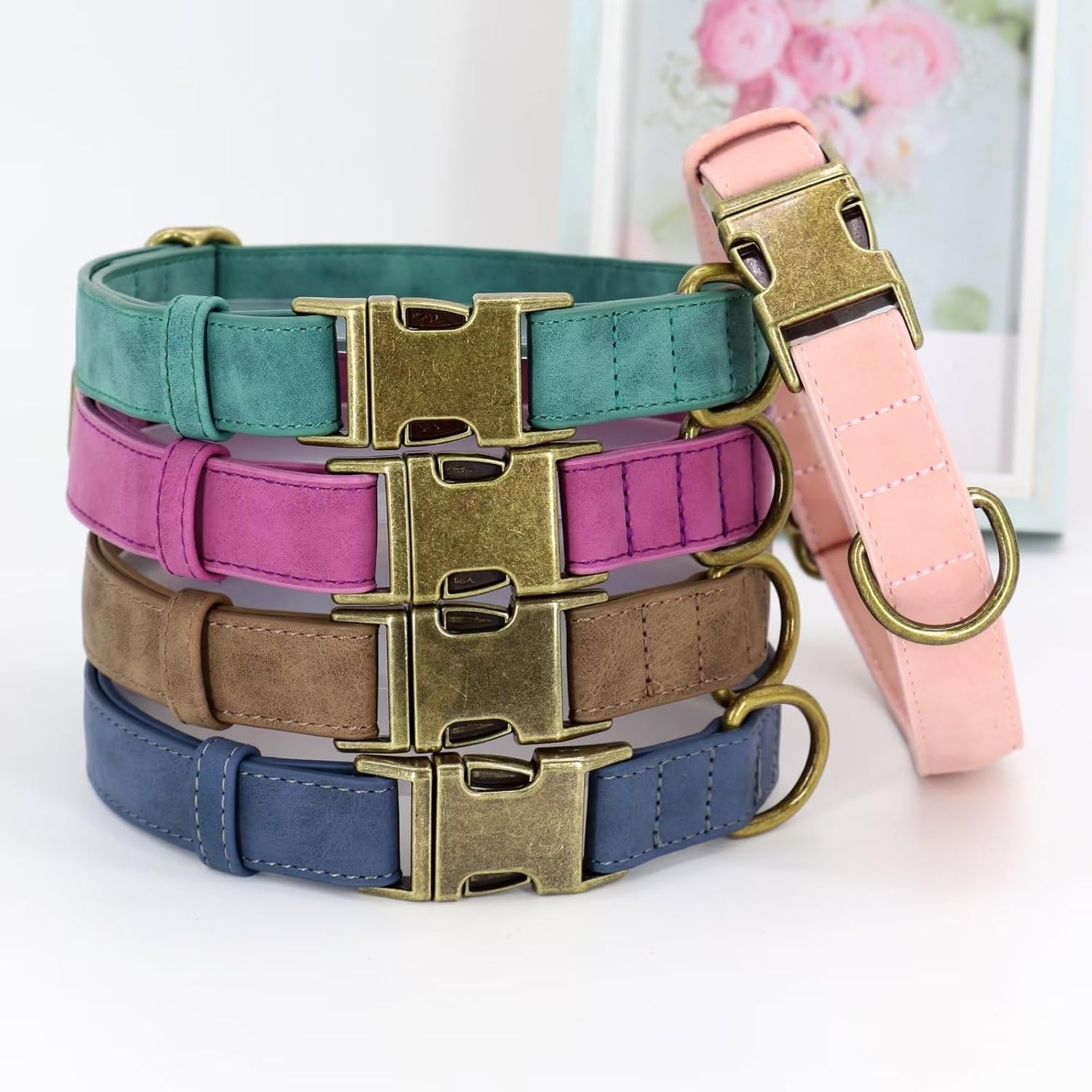 Didog Collar de cuero suave para perro, collares de perro duraderos y resistentes con hebilla metálica de liberación rápida, collar de cuero