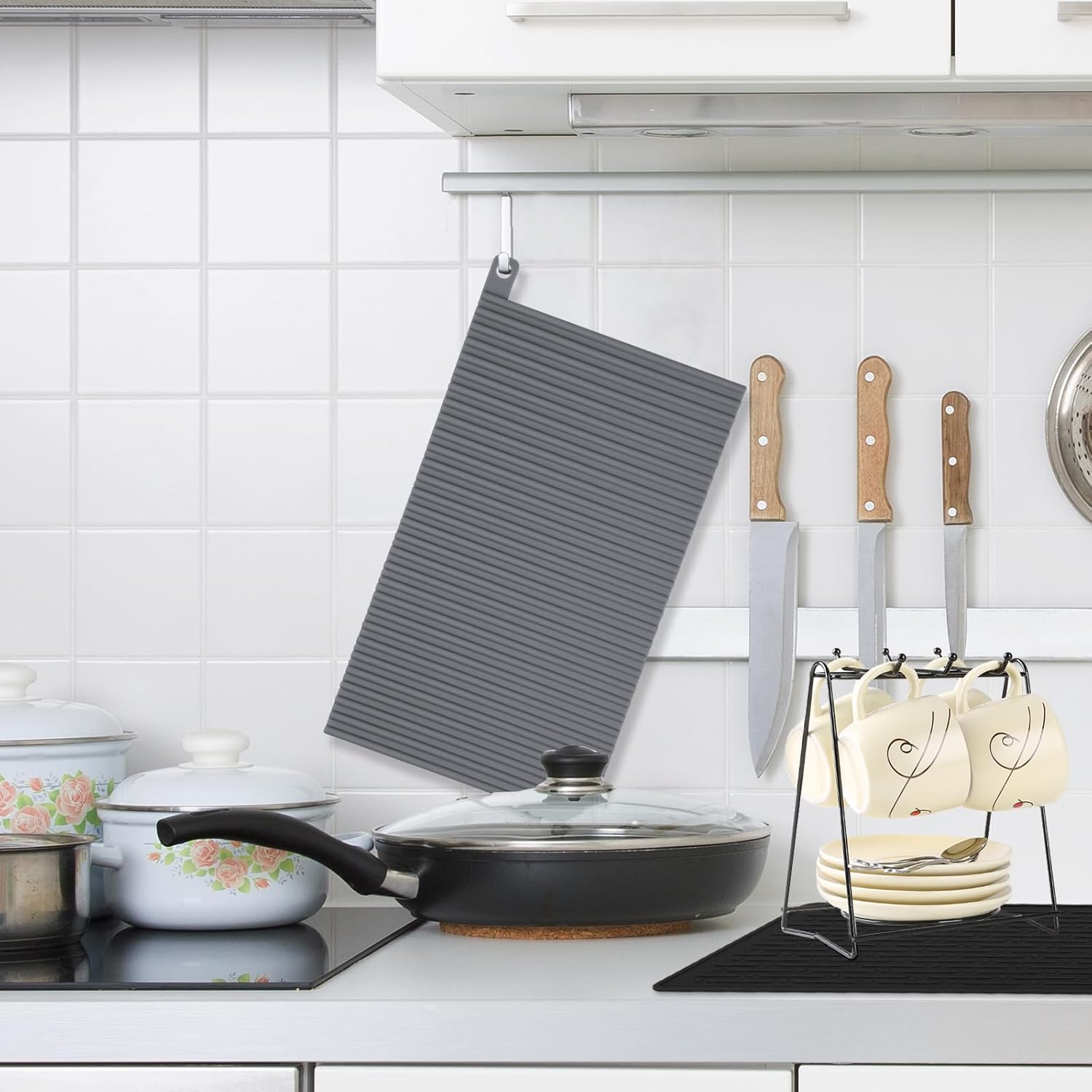 GeeRic Tapete de secado de platos, tapete de silicona resistente al calor de 12 x 7 pulgadas para encimera de cocina, tapete antideslizante para