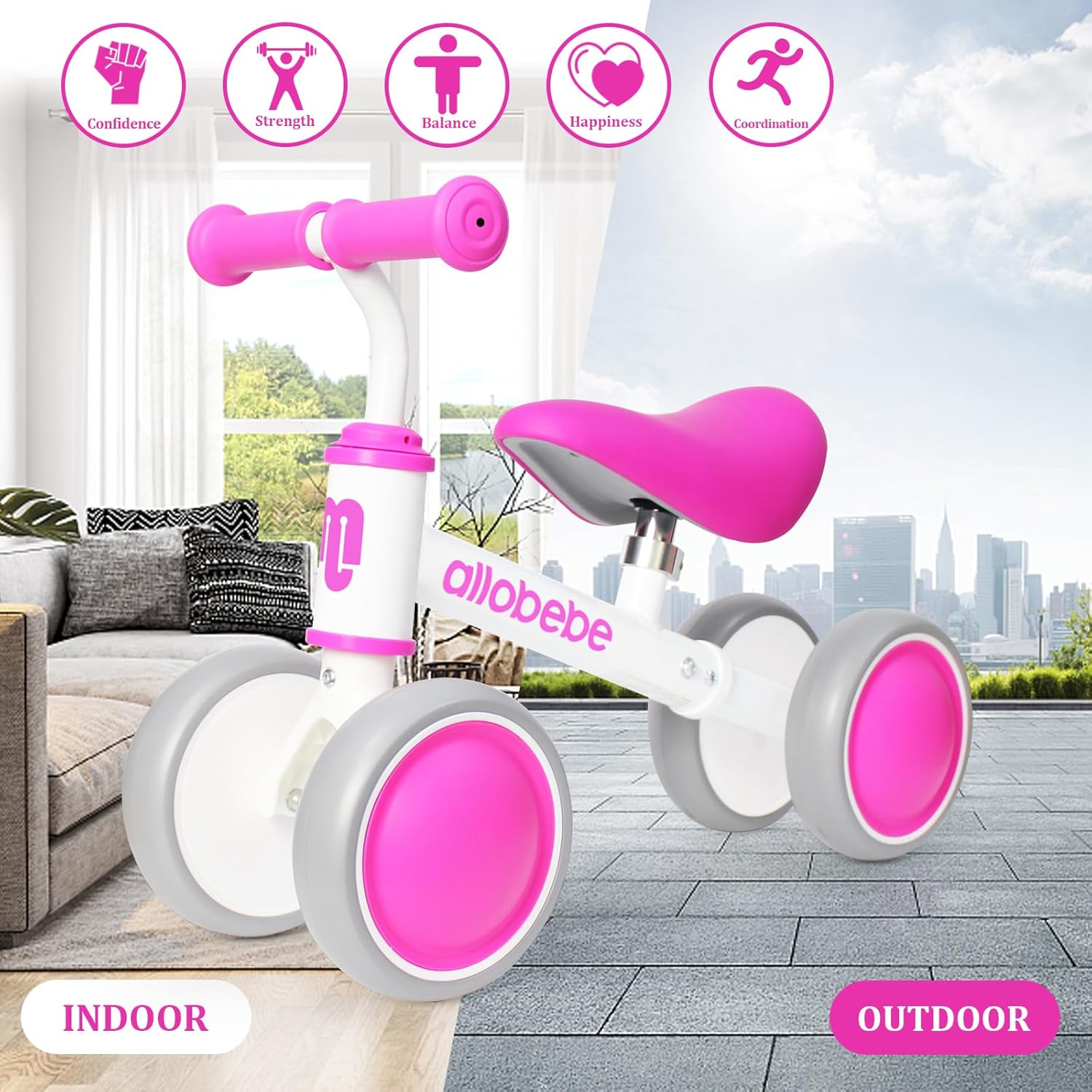 allobebe Baby Balance Bike, Linda bicicleta para niños de 12 a 36 meses regalos para niña de 1 año de edad bicicleta para entrenar al bebé de