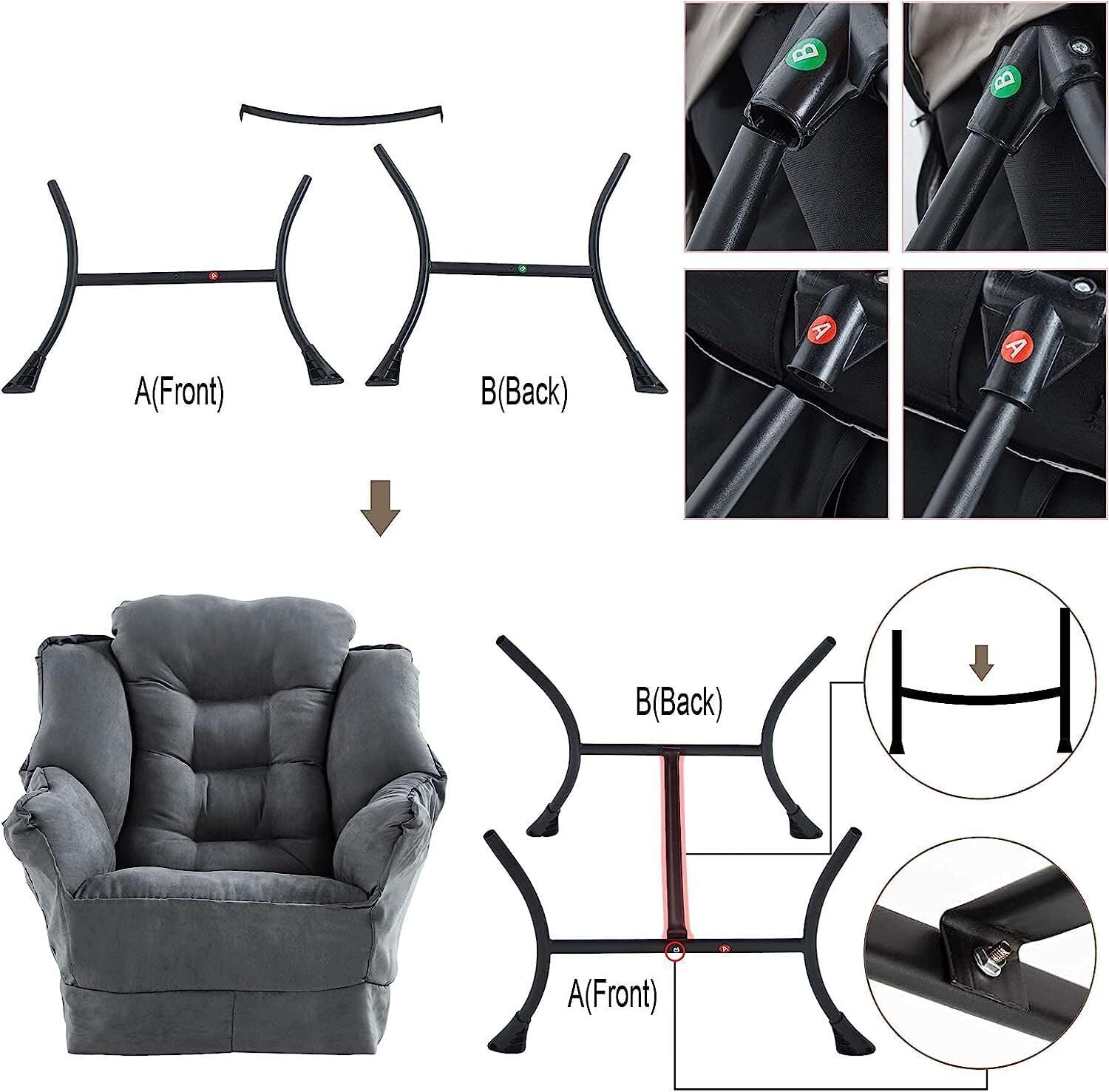Silla Lazy con otomana, moderna silla grande con reposapiés y un bolsillo lateral, sofá individual silla de lectura para dormitorio, sala de estar,