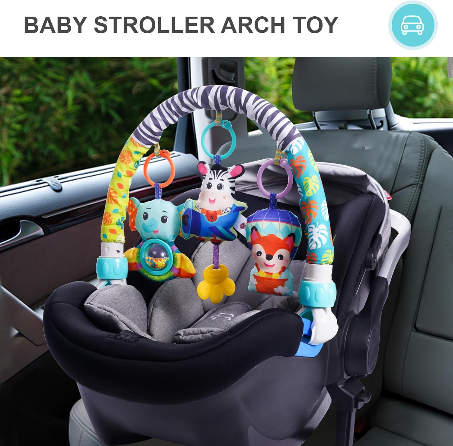 Koty Juguete de arco de cochecito de bebé, juguetes de asiento de automóvil para bebés de 0 a 6 meses, juguete de arco de actividad con accesorios