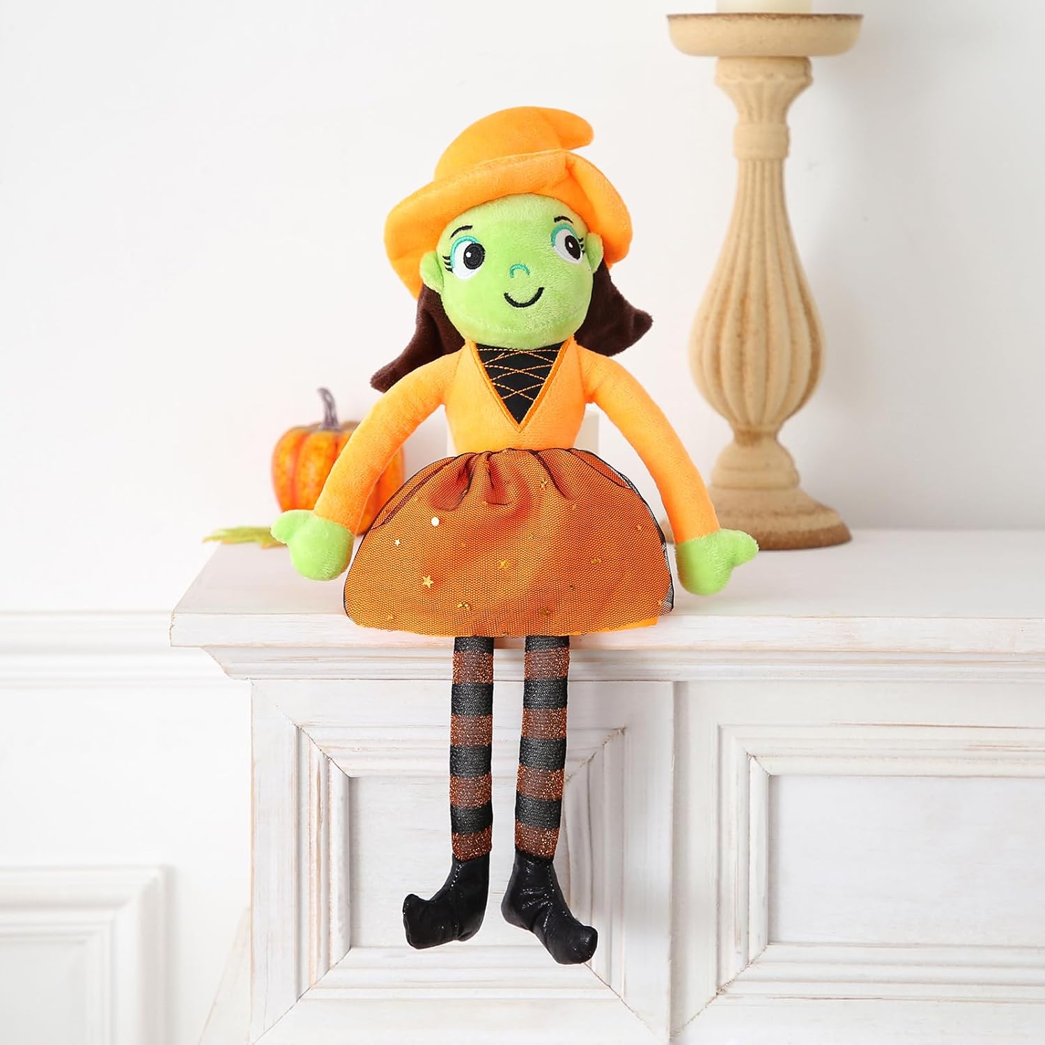 Muñecas de bruja linda de peluche de bruja pequeña para decoración de fiesta de Halloween, juguetes de bebé (naranja, 16 pulgadas)