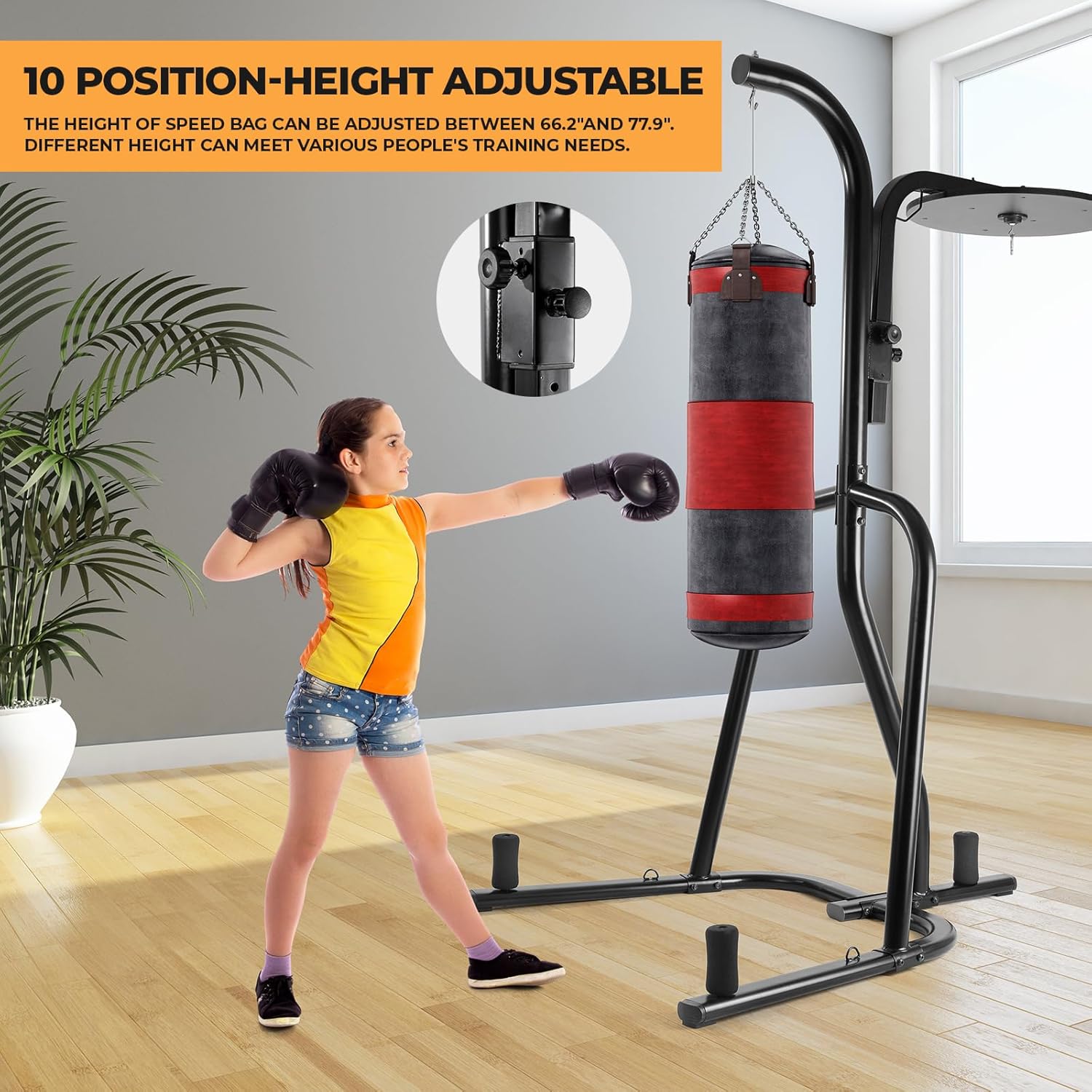 Clevich Soporte para saco de boxeo de acero ajustable en altura, soporte de boxeo para saco de arena y bolsa de velocidad, equipo de entrenamiento