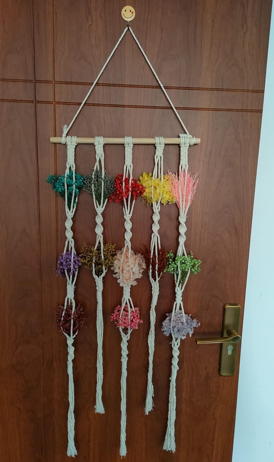 Tapiz largo de macramé bohemio para colgar en la pared, flores naturales secas, flores de hortensias preservadas, el aliento del bebé preservado