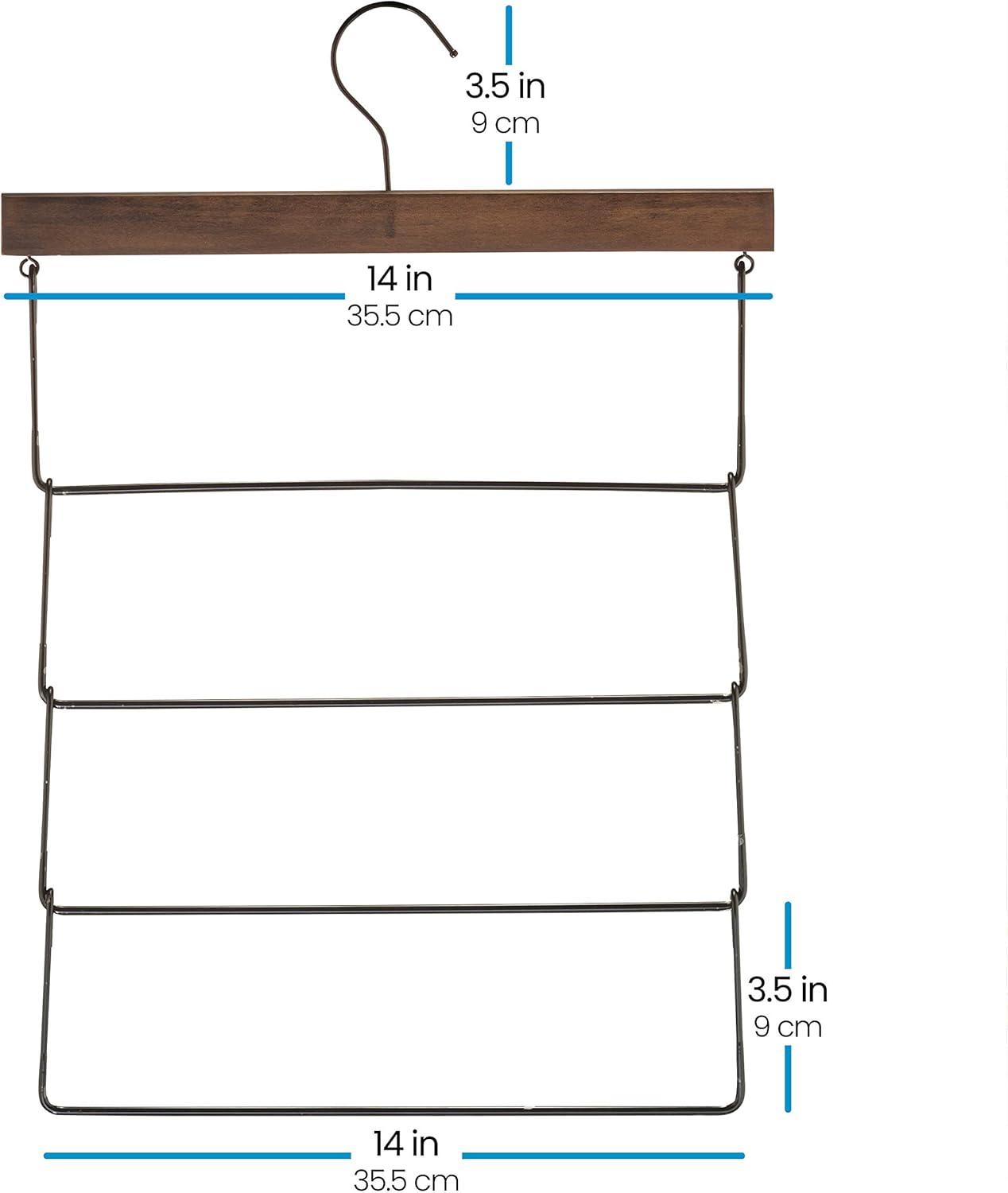 Perchas de madera de alta calidad de 4 niveles para pantalones con revestimiento de goma antideslizante (paquete de 3) Percha de múltiples capas
