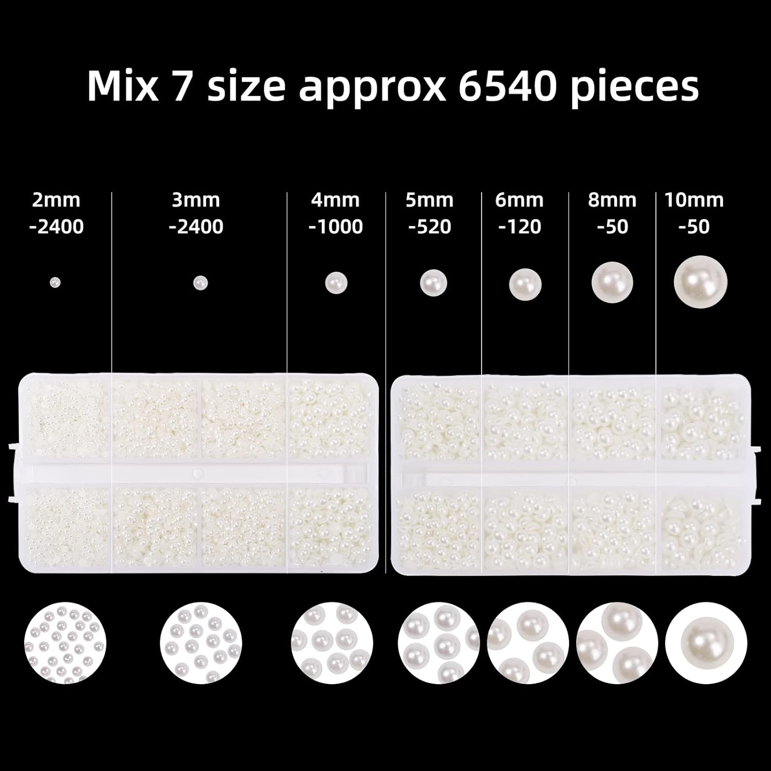 6540 diamantes de imitación de resina de color blanco roto, tamaño mixto de 2345680.394 in, cuentas de perlas semicirculares para uñas, diamantes de
