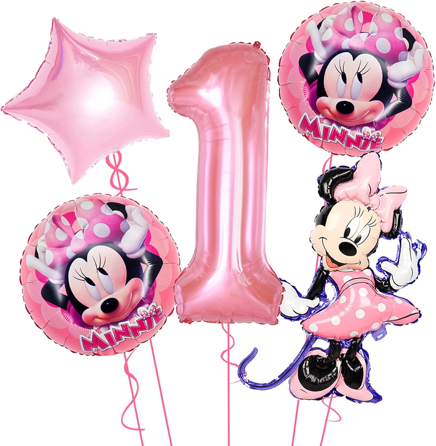 Suministros de globos de fiesta temática de Minnie, 5 globos de Minnie para fiesta de primer cumpleaños, fiesta de cumpleaños, decoración de fiesta