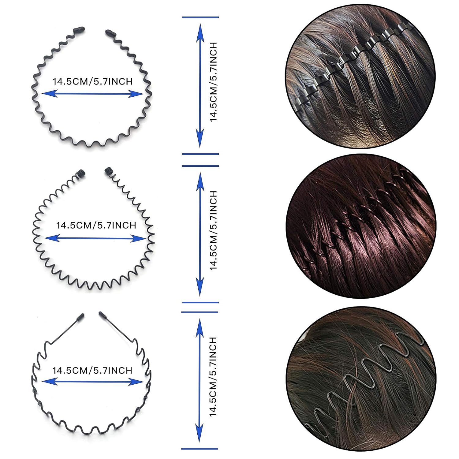 6 diademas de metal para hombres y mujeres, diademas onduladas, bandas elásticas unisex, antideslizantes, elásticas, flexibles, para el cabello