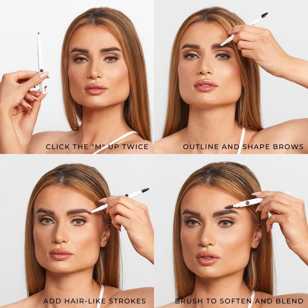 MADLUVV Exacto Lápiz de cejas para cejas impecables, de larga duración, realista con diseño de doble punta con punta de hoja retráctil para detalles