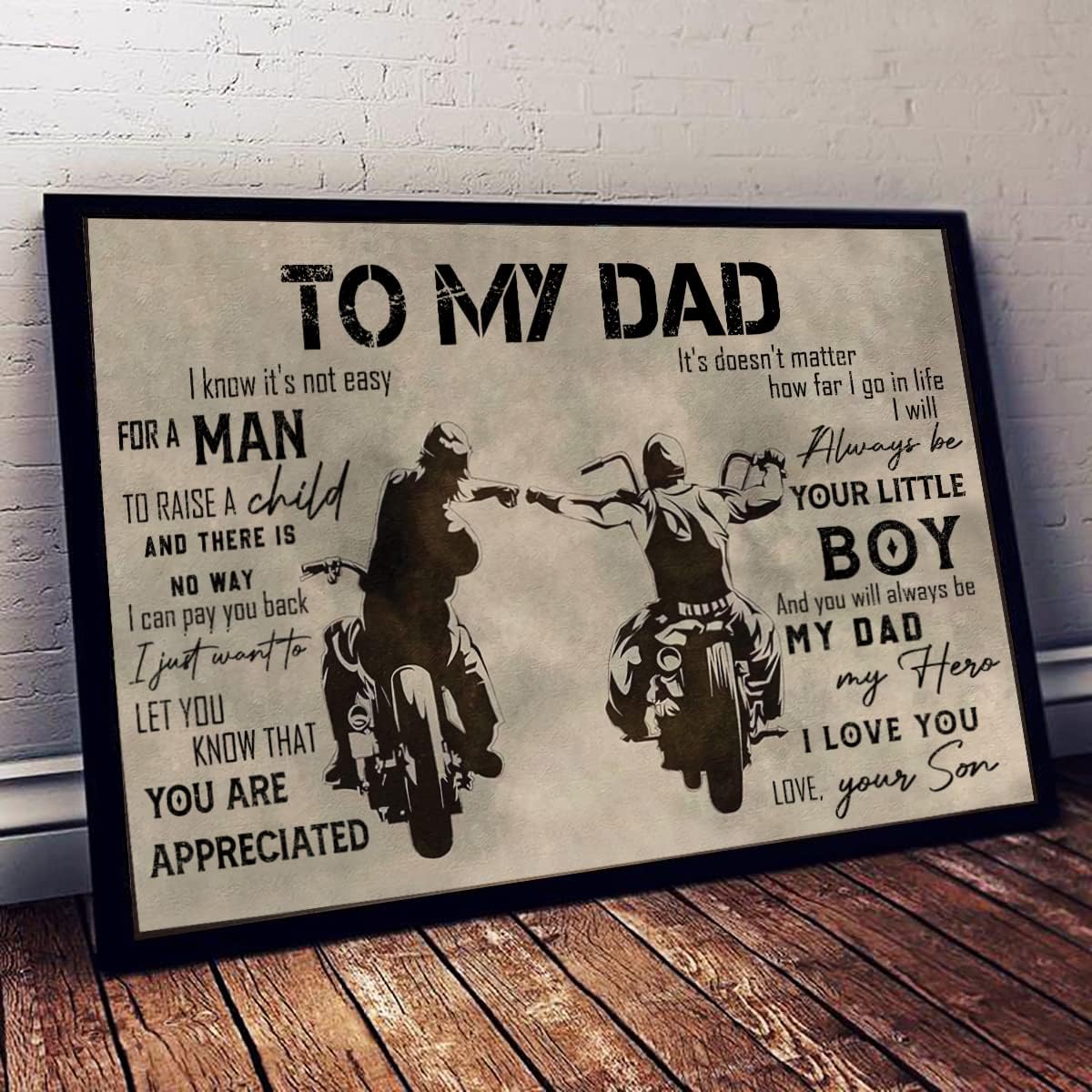 Schian Póster de pared de motocicleta con texto en inglés “To My Dad”, decoración de Navidad, regalo de hijo, padre e hijo, amantes del