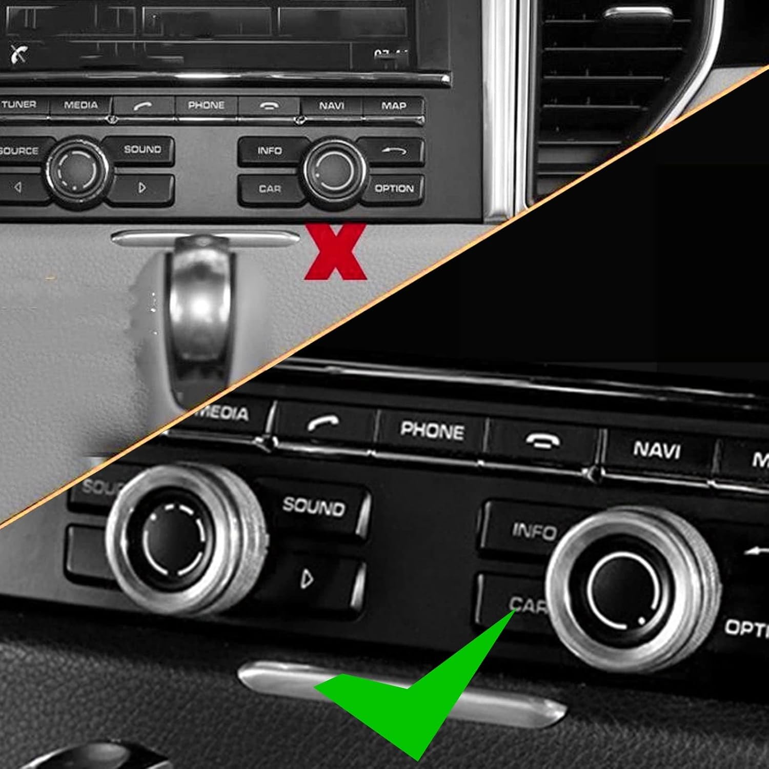 Xotic Tech – Consola central de CA, control de clima, multimedia, de volumen, cubierta de anillo compatible con Porsche Cayenne y Panamera (aluminio