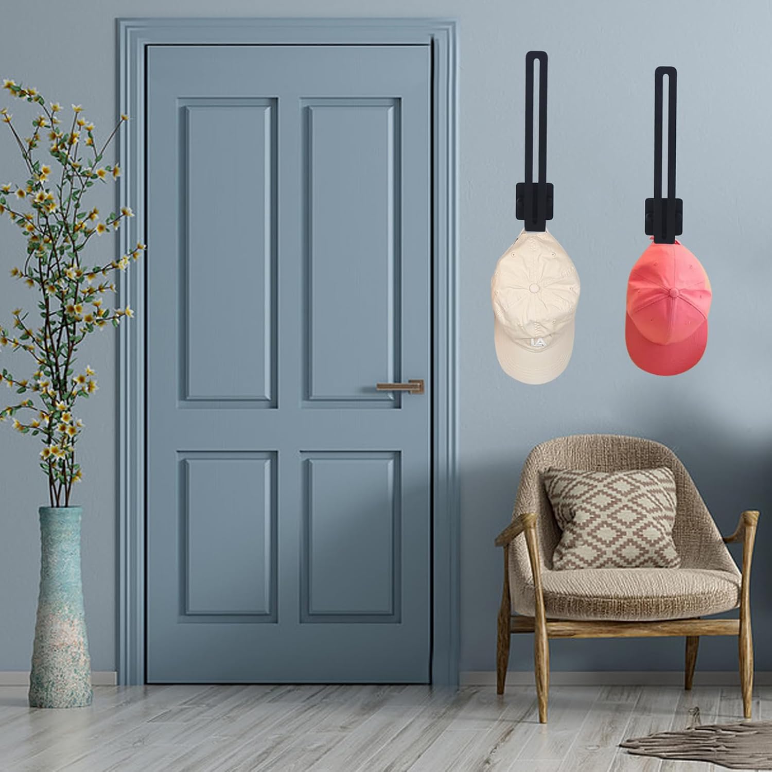 SYXUPUMI Paquete de 2 estantes para sombreros para pared de gorras de béisbol, organizador adhesivo para gorras de béisbol, soporte para sombreros