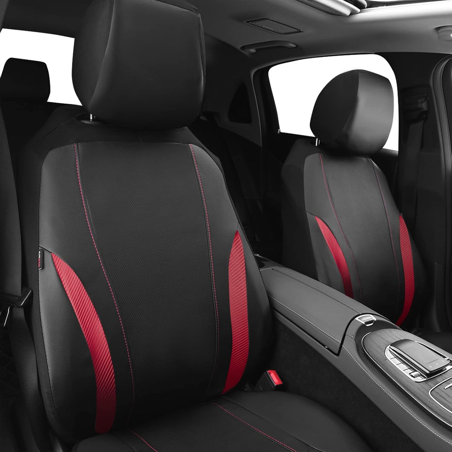 CAR PASS Sporty – Fundas universales de cuero de fibra de carbono para asiento de automóvil, aptas para SUV, camionetas, sedanes, camiones,