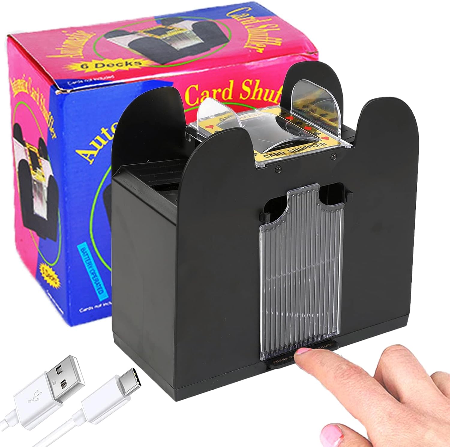Barajador de cartas de 1 a 6 barajas automático de cartas Máquina barajadora de cartas USB4C, herramienta a batería para UNO, Texas Hold’em, juegos