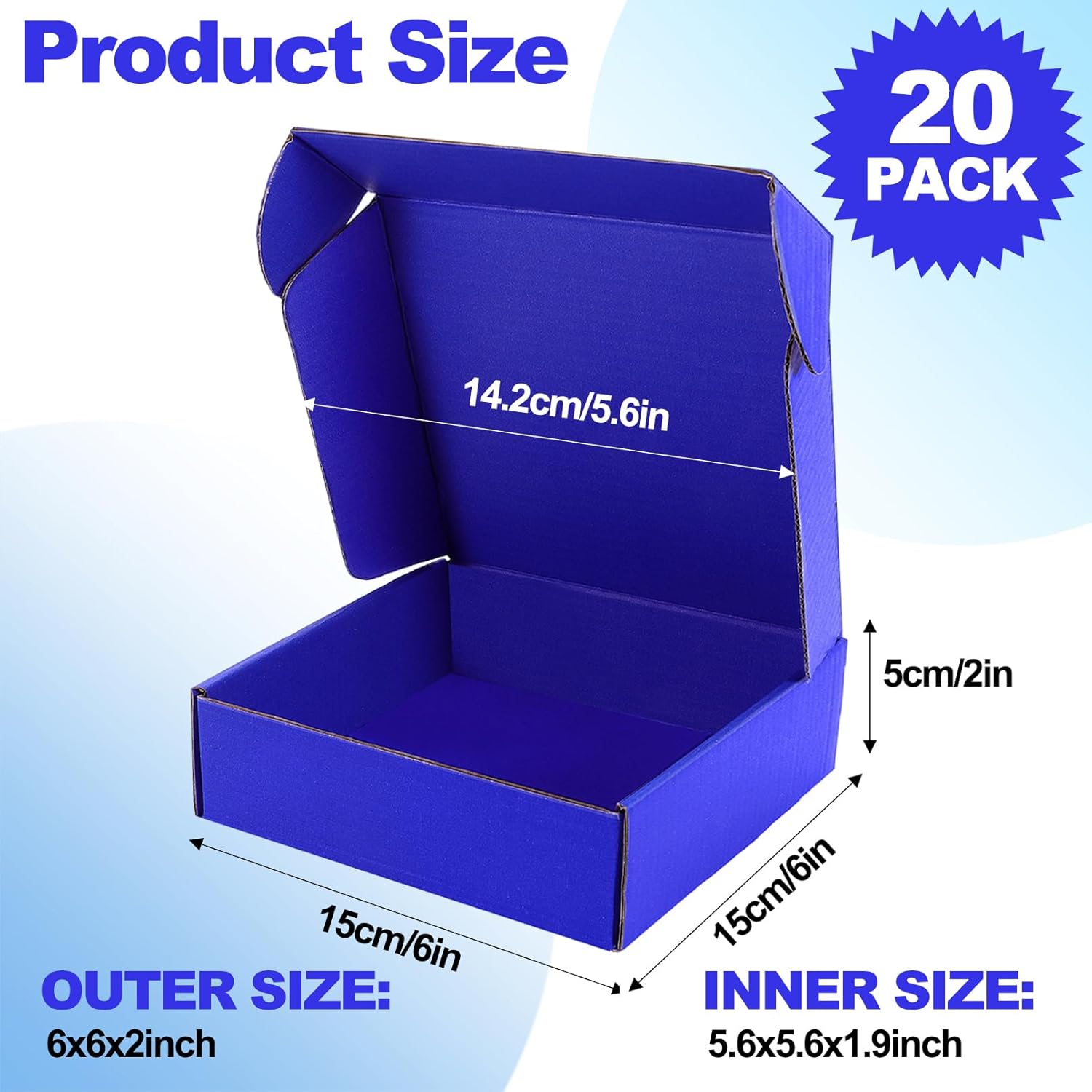 Cajas de envío, paquete de 20 cajas de cartón corrugado azul, cajas de correo reciclables para embalaje de regalos de envío de pequeñas empresas