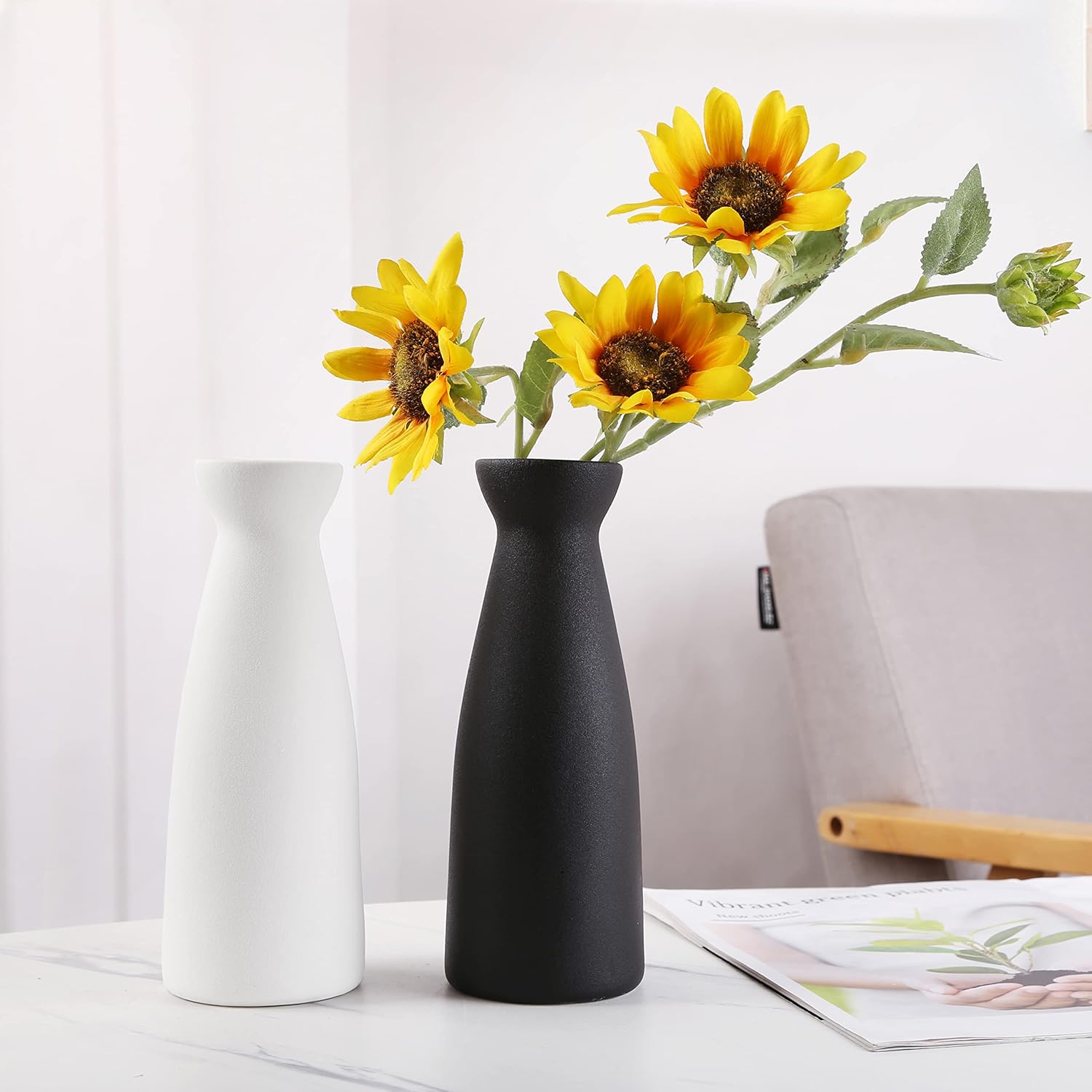 Jarrón de cerámica blanca, jarrón minimalista moderno, jarrón de cerámica blanca de hierba de las pampas, jarrón decorativo moderno, estilo bohemio