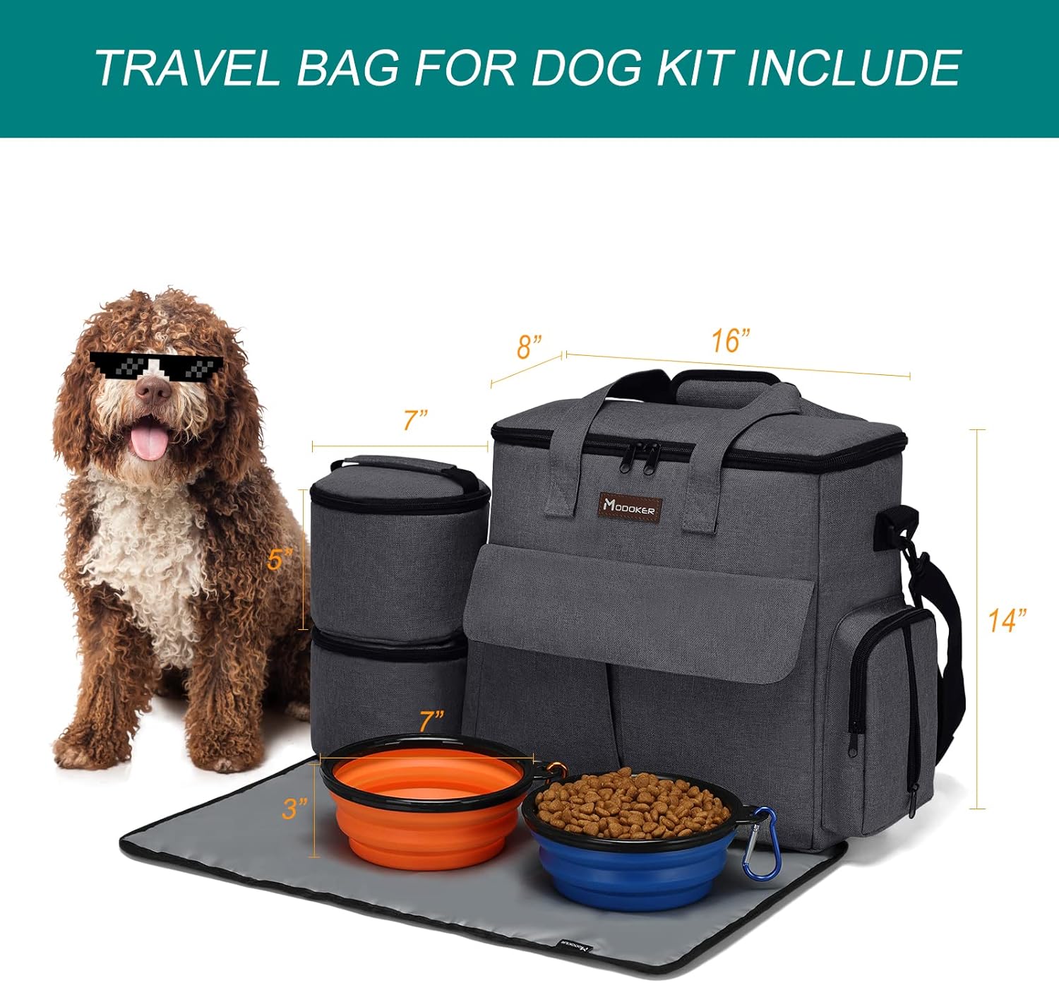 Bolsa de viaje para mascotas aprobada por aerolíneas, juego de viaje para perros y gatos, organizador aprobado por aerolíneas con bolsillos