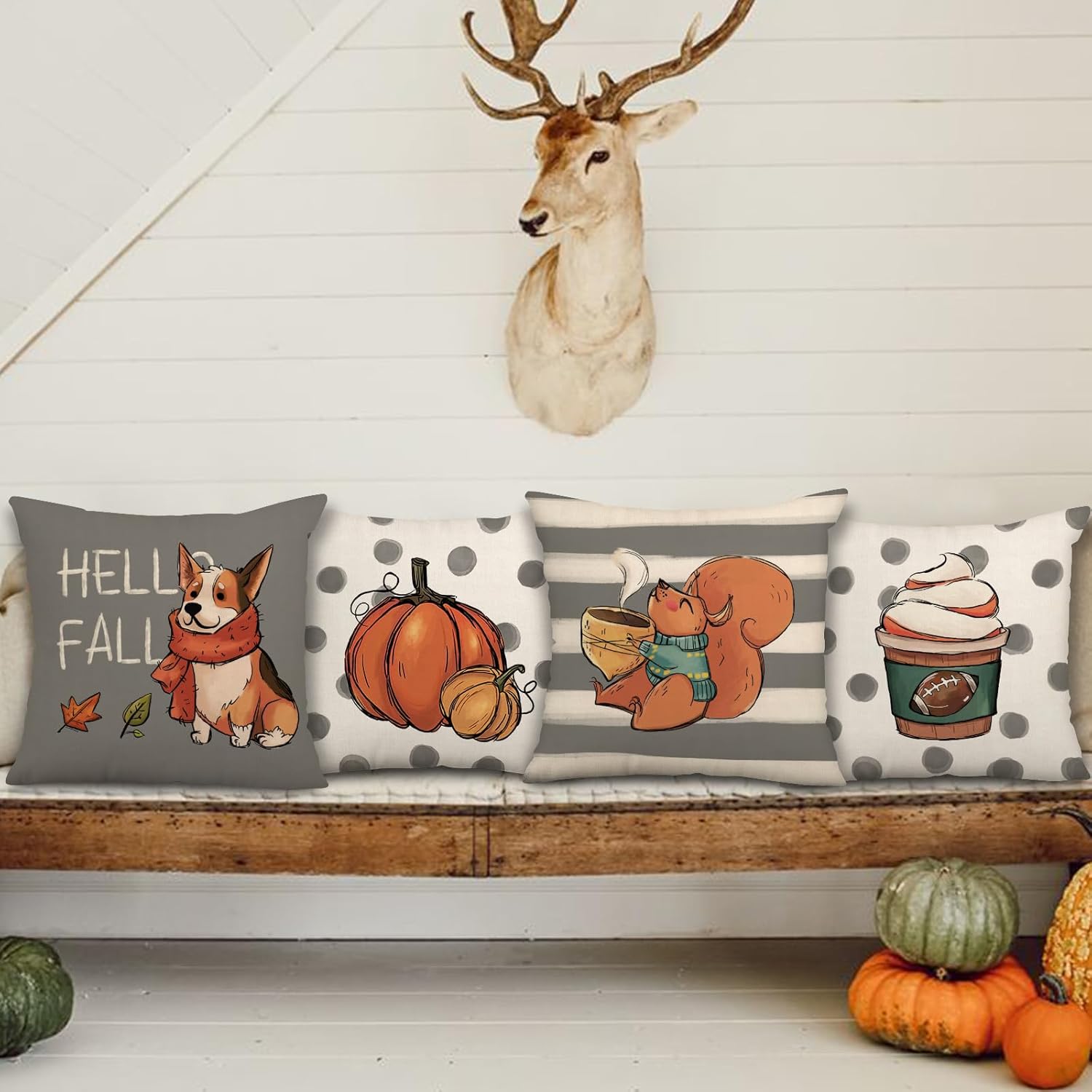 AnyDesign – Fundas de almohada de otoño con diseño de calabaza, funda de cojín decorativa para cosecha, granja, Acción de Gracias, hogar, oficina,