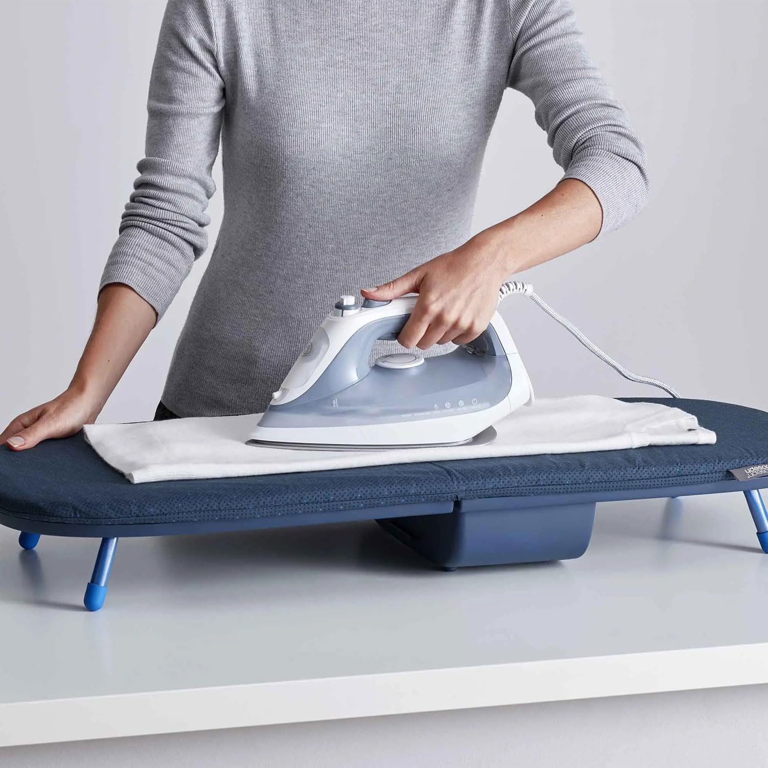 Joseph Joseph Folding Tabletop Ironing Board with Iron Holder, Compact, Space-Saving, BlackBlue
