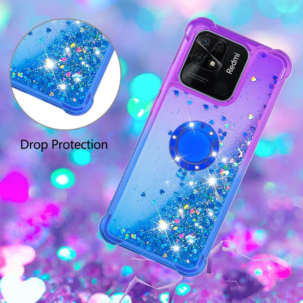 Monwutong Funda para Xiaomi Redmi 10C, parachoques de TPU con líquido de purpurina, protección resistente, azul púrpura