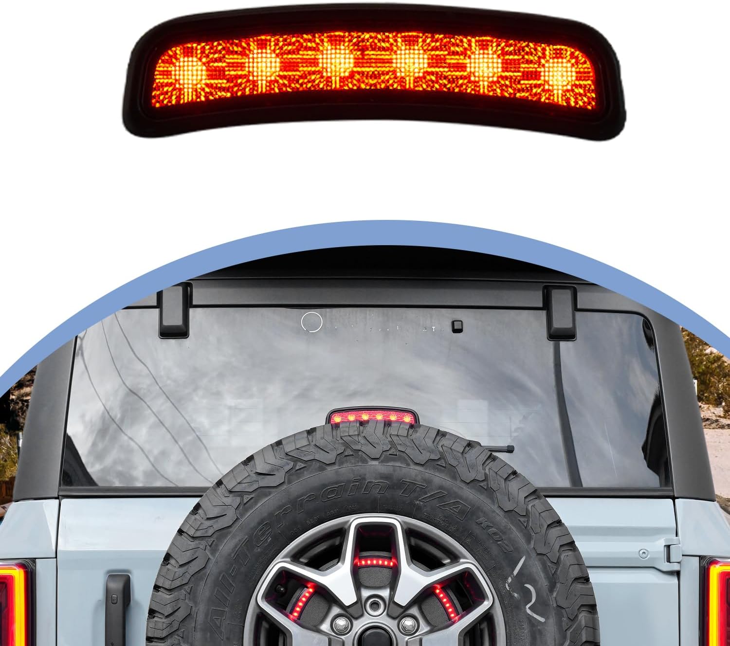HAKA TOUGH Tercera luz LED de freno para Ford Bronco 2021-2023, accesorios de luz de freno negra ahumada para neumático de repuesto Bronco de 4