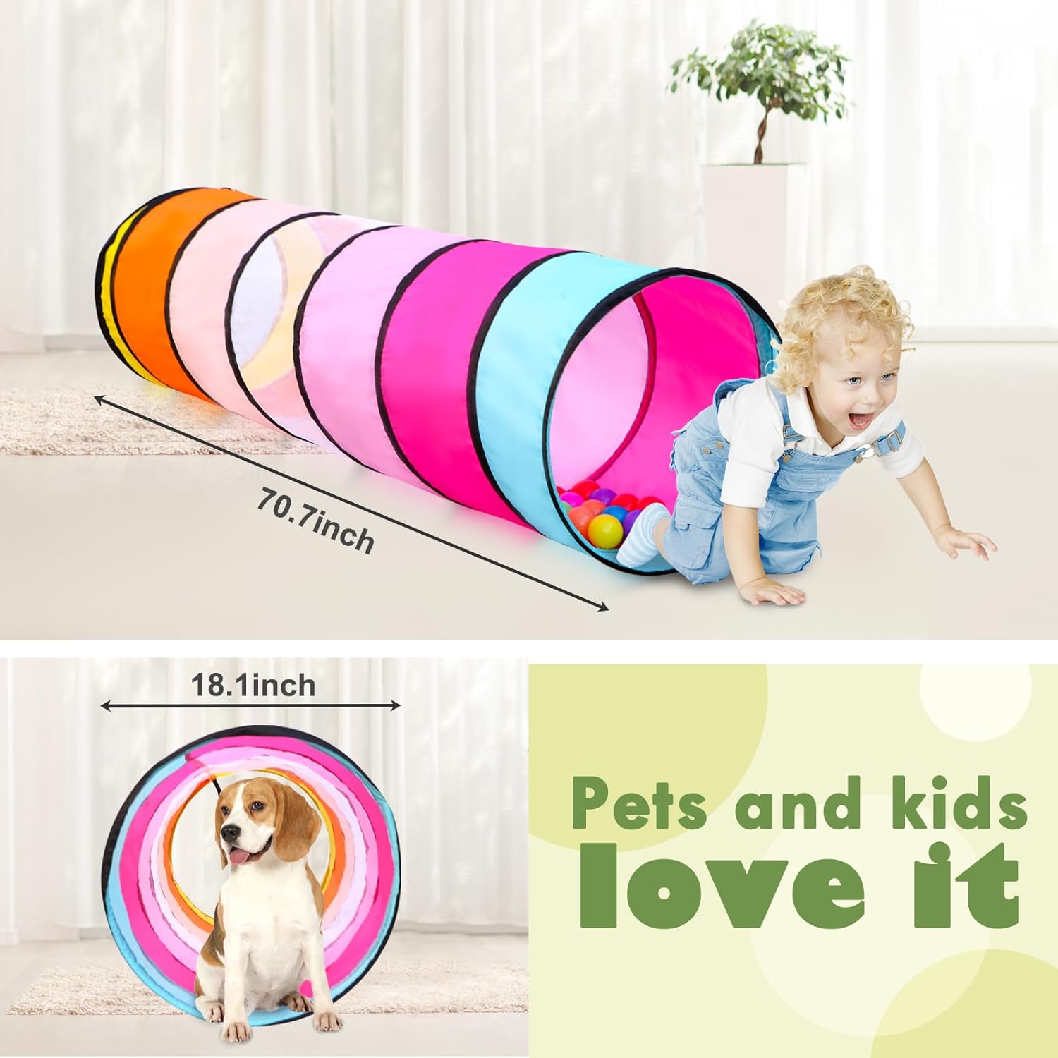 Túnel de juego para niños pequeños de 1 a 3 y 6 pies, juguetes de túnel de gateo para bebés en interiores y exteriores, juguetes para niños pequeños