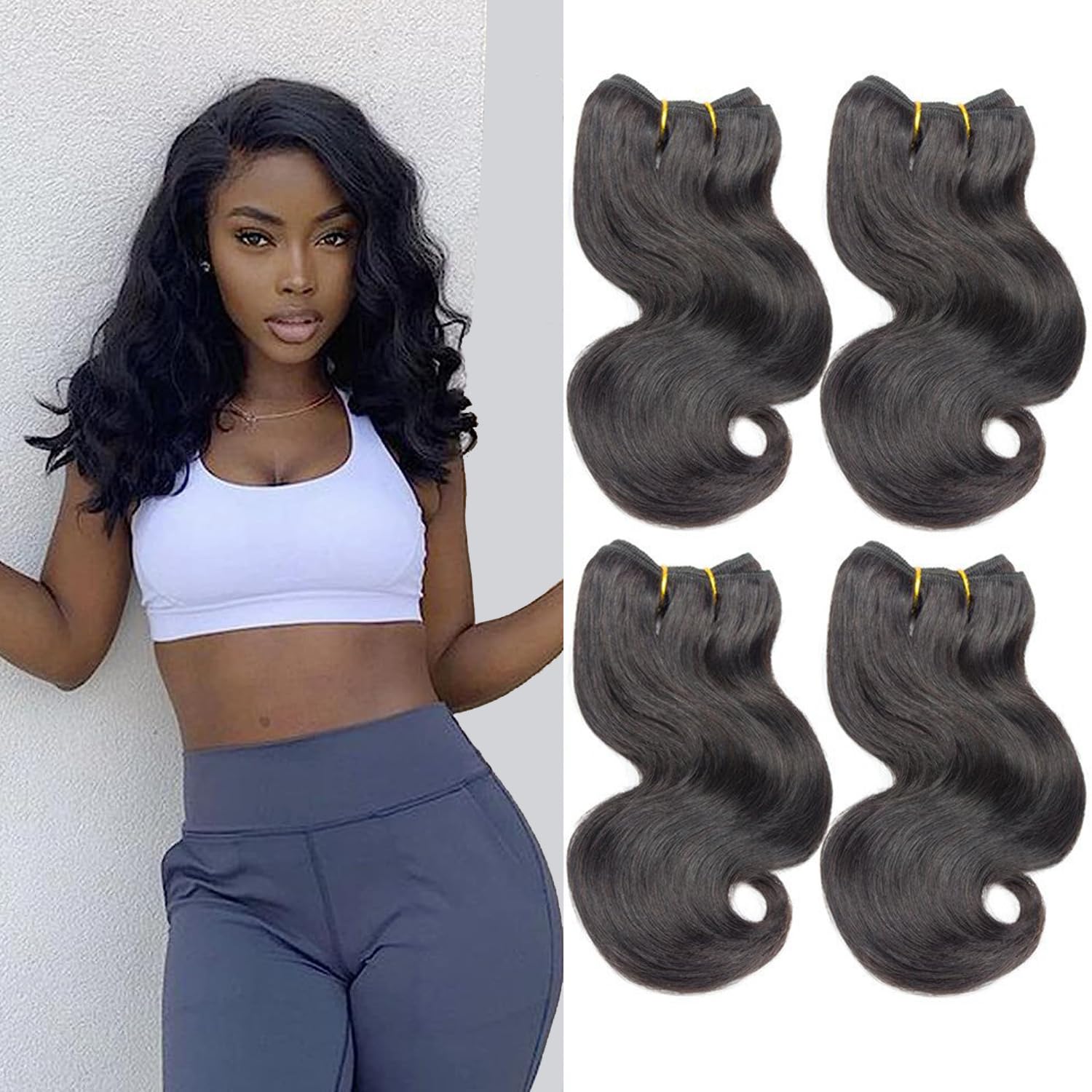 4 paquetes cortos de cabello humano ondulado de 8 pulgadas, extensiones de cabello virgen 10A, grado 10A, 100% sin procesar, para mujeres negras,