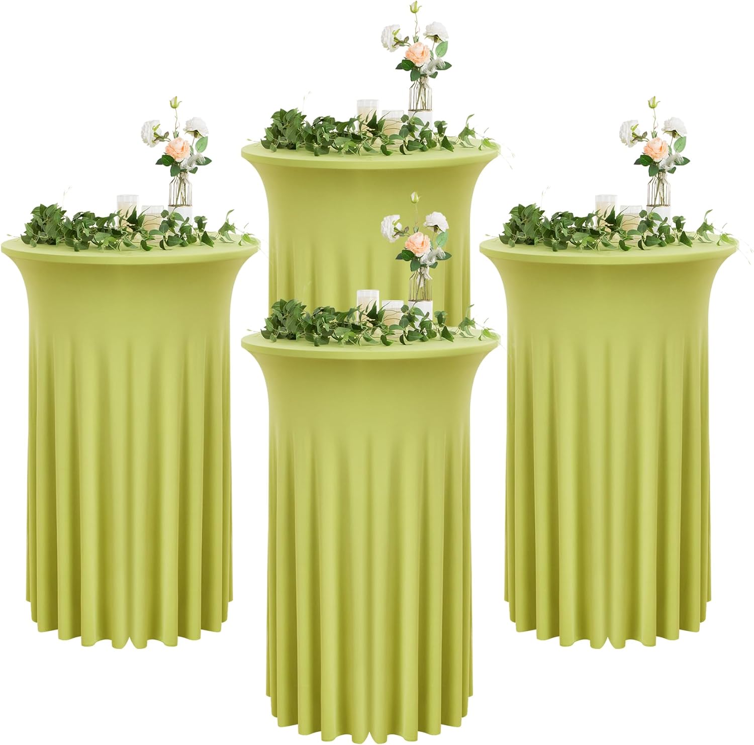 Paquete de 4 manteles redondos de color verde manzana de 32 x 43 pulgadas, sin arrugas, elásticos, ajustados de 32 pulgadas, manteles de cóctel de