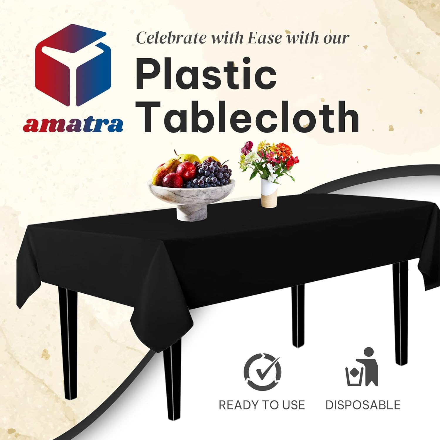 Rollo de plástico multiusos con autocortador, alternativa al mantel regular, mantel desechable, mantel de plástico, 54 pulgadas x 120 pies (40
