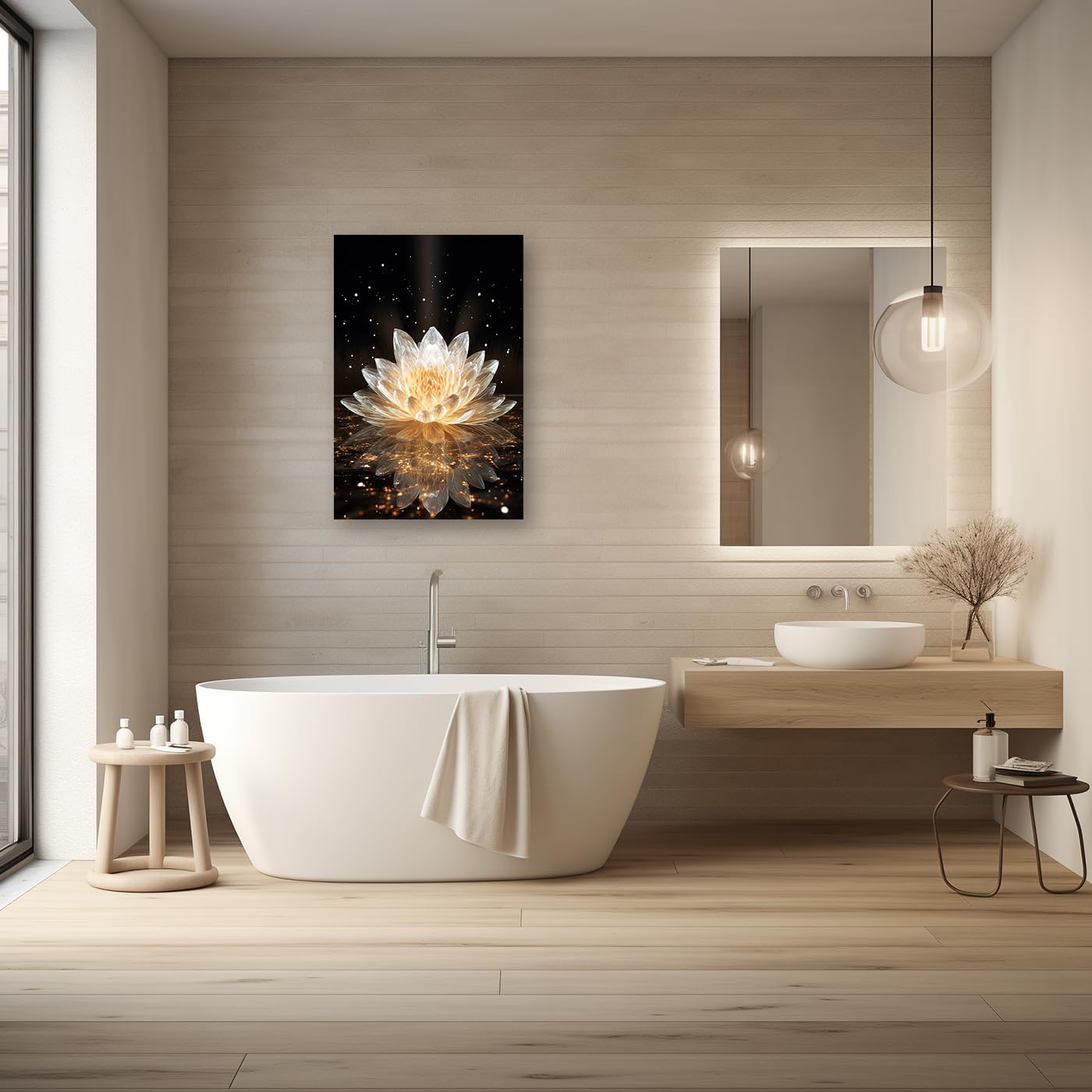 DOARTDO Lienzo de flor de loto blanco para pared, cuadros zen, decoración de pared, pinturas de spa, marco de decoración de baño con espíritu