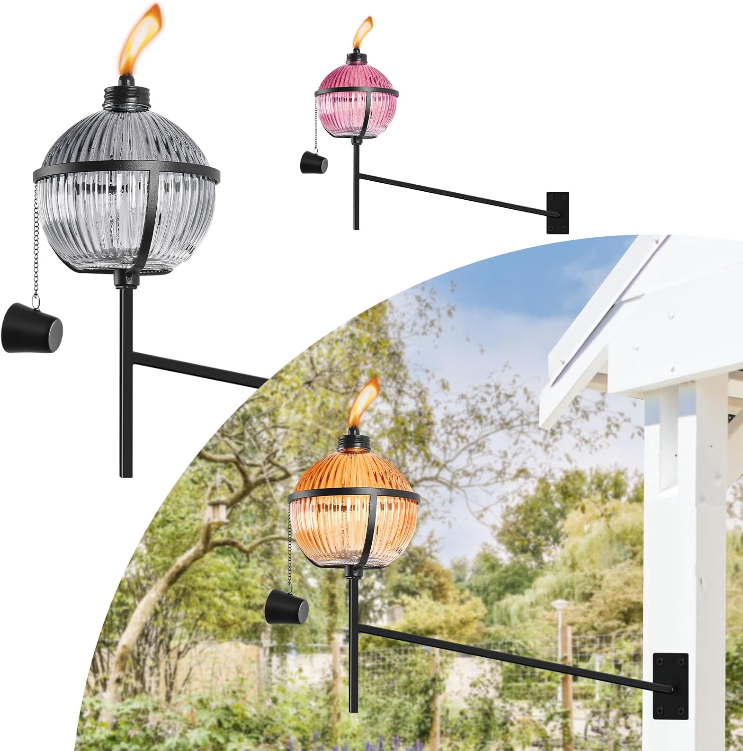 FALBAWR 3 linternas de citronela montadas en la pared para exteriores, linternas de jardín de 16 onzas, decoración de jardín al aire libre, antorcha
