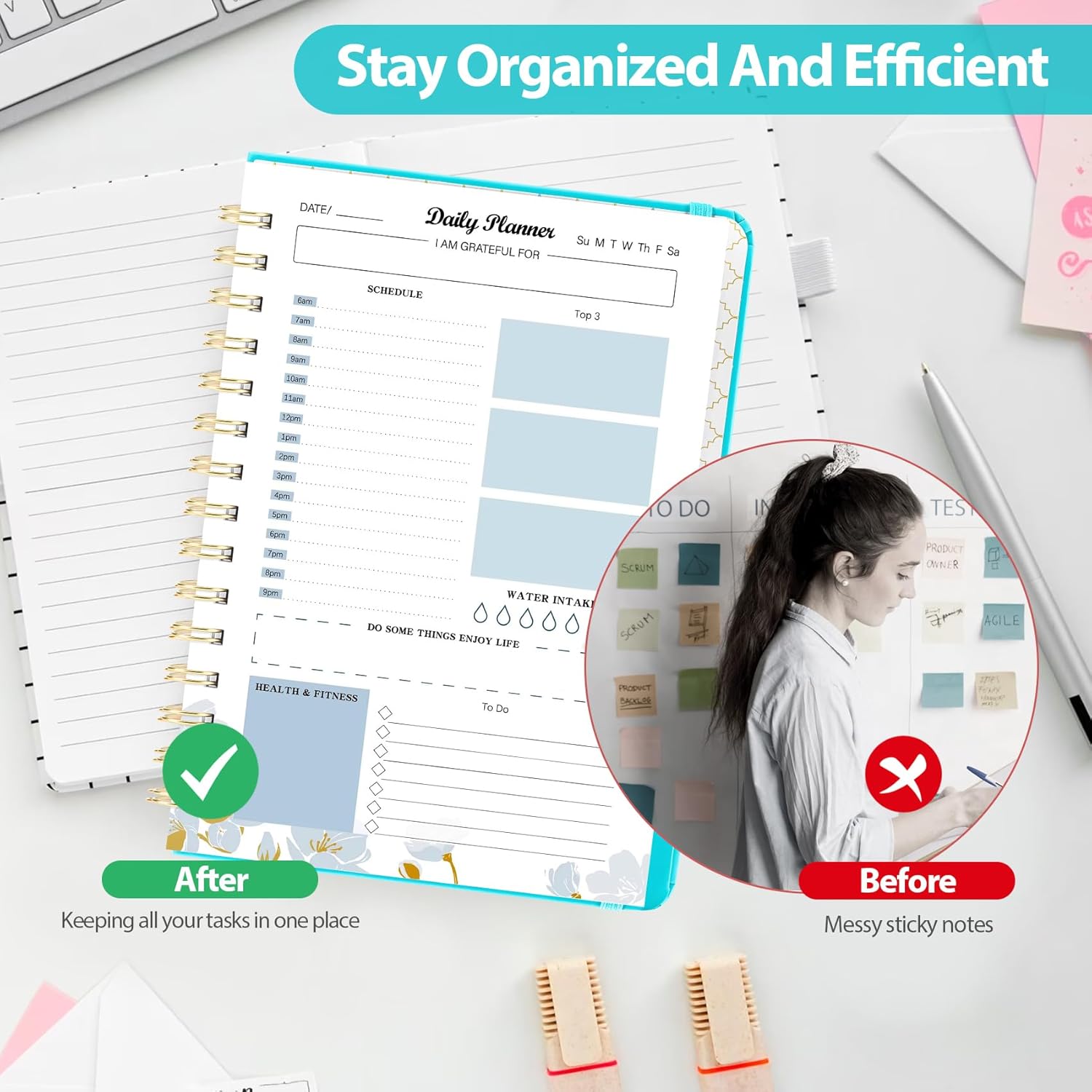 Siltamu Agenda diaria sin fecha de 6.1 x 8.5 pulgadas, cuaderno de lista de tareas con horario, planificación de comidas y organizadores de citas en