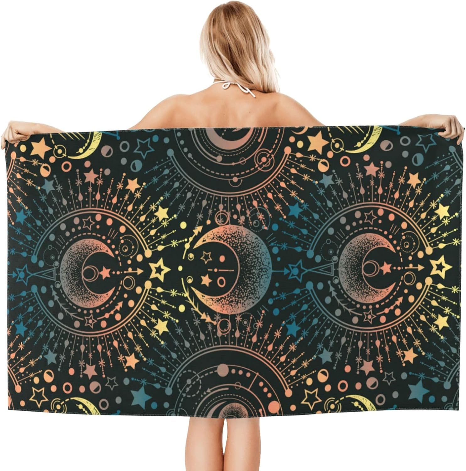 Toalla de playa mágica de astrología mágica con luna y estrella, grande, suave, absorbente, de secado rápido, toallas de baño de gran tamaño para