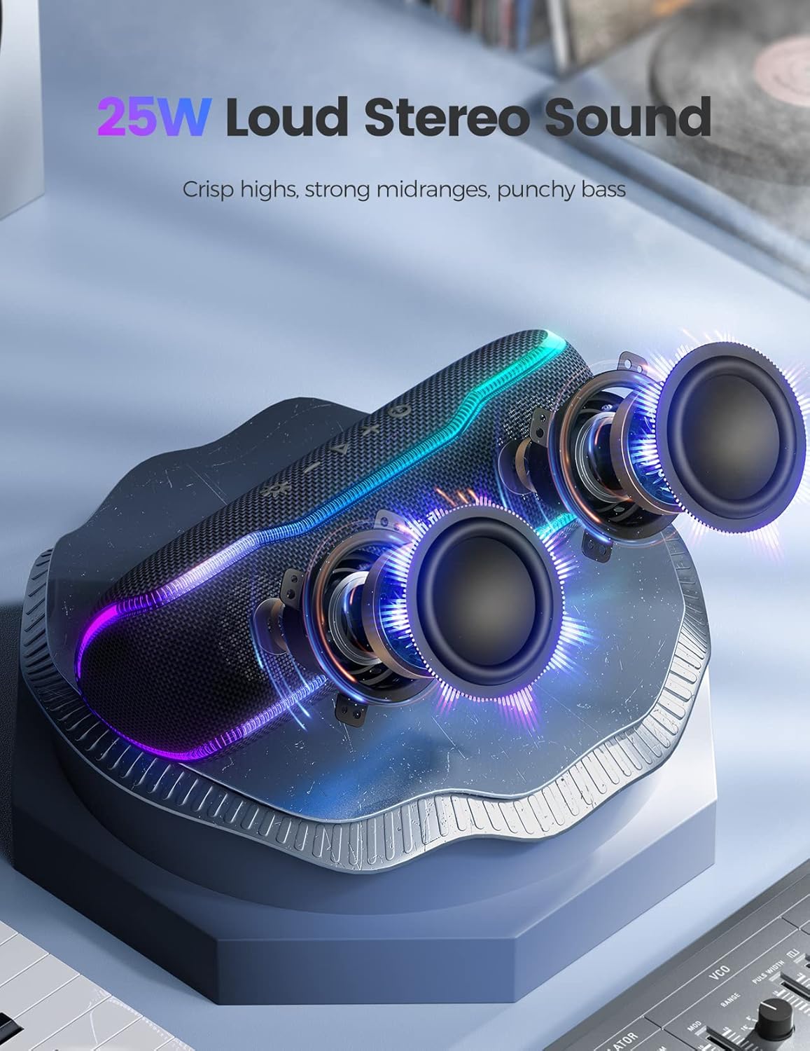 Altavoz Bluetooth portátil, IPX7 impermeable altavoz inalámbrico con luces intermitentes coloridas, 25 W Super Bass 24 horas de reproducción, rango